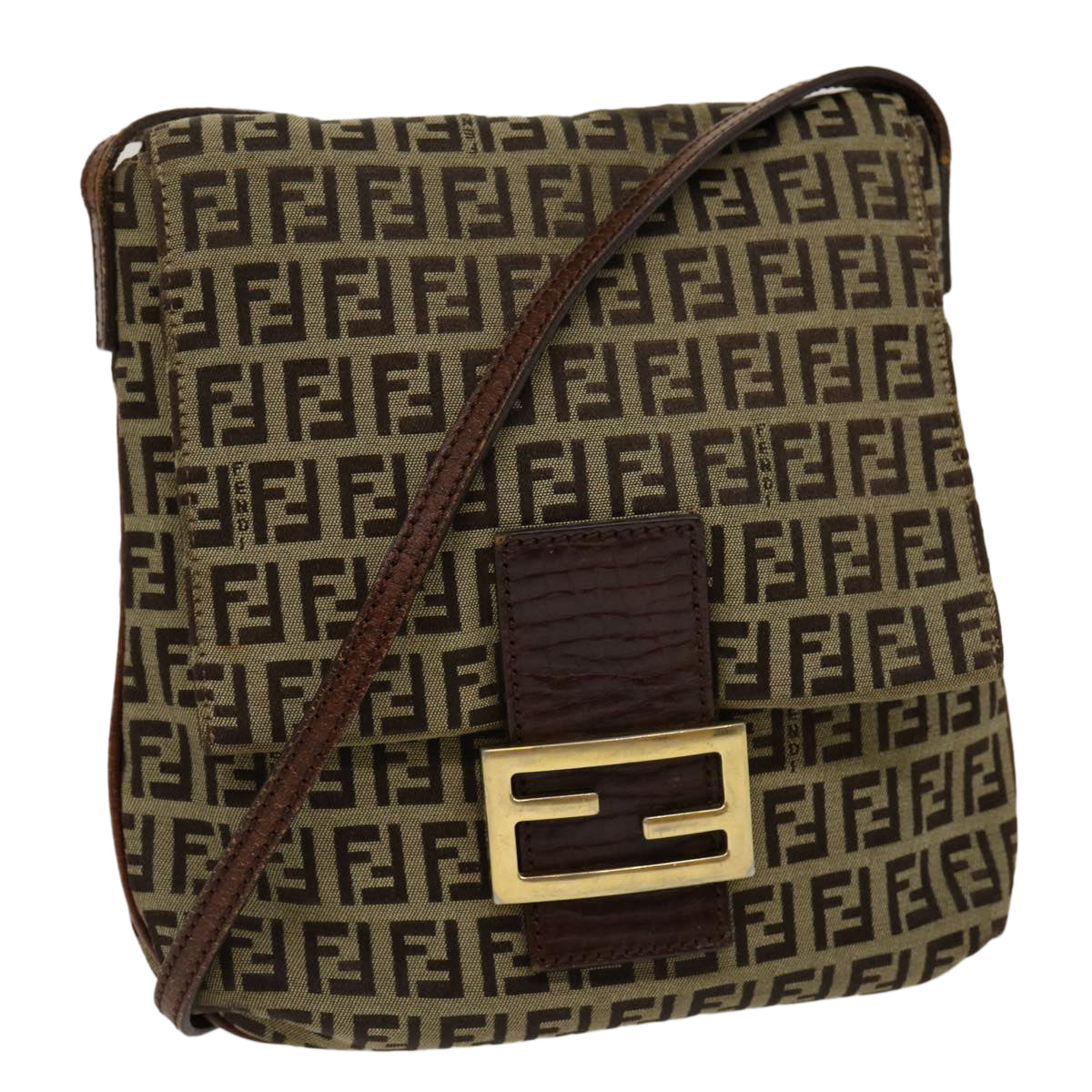 FENDI Zucchino Canvas Mamma Baguette Shoulder Bag Brown Beige rd2096