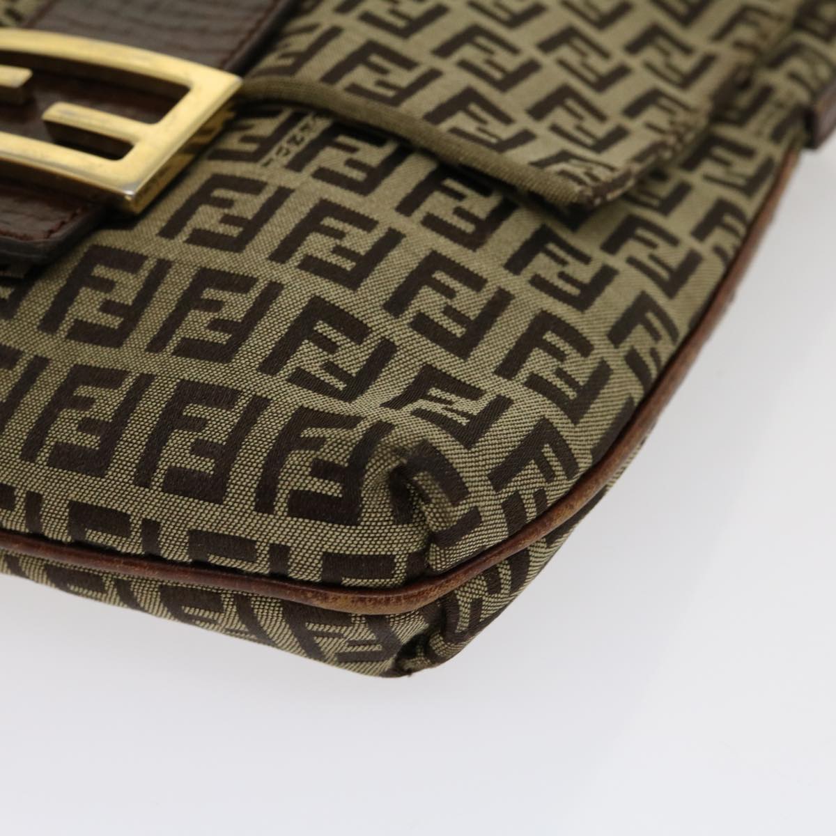 FENDI Zucchino Canvas Mamma Baguette Shoulder Bag Brown Beige rd2096
