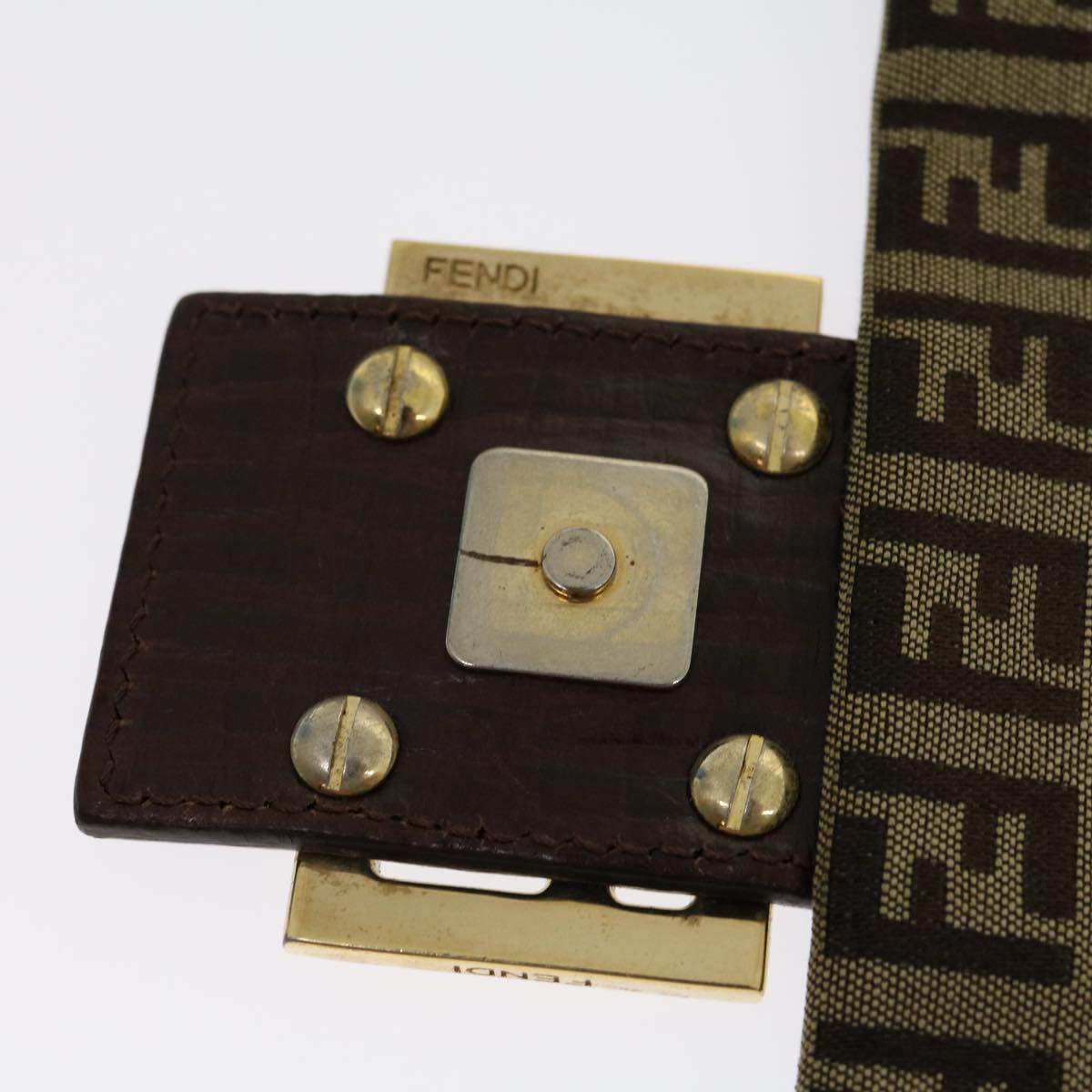 FENDI Zucchino Canvas Mamma Baguette Shoulder Bag Brown Beige rd2096
