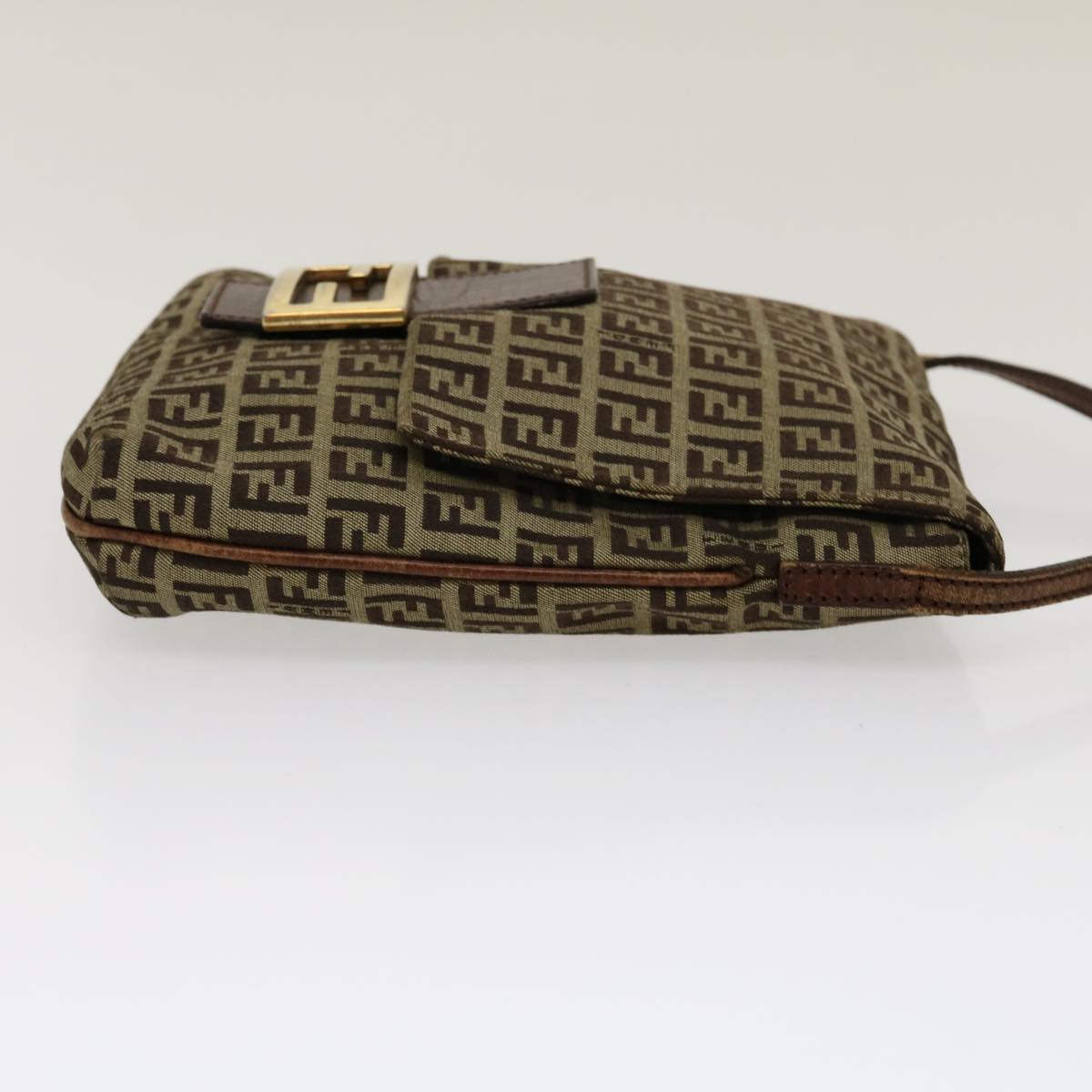 FENDI Zucchino Canvas Mamma Baguette Shoulder Bag Brown Beige rd2096