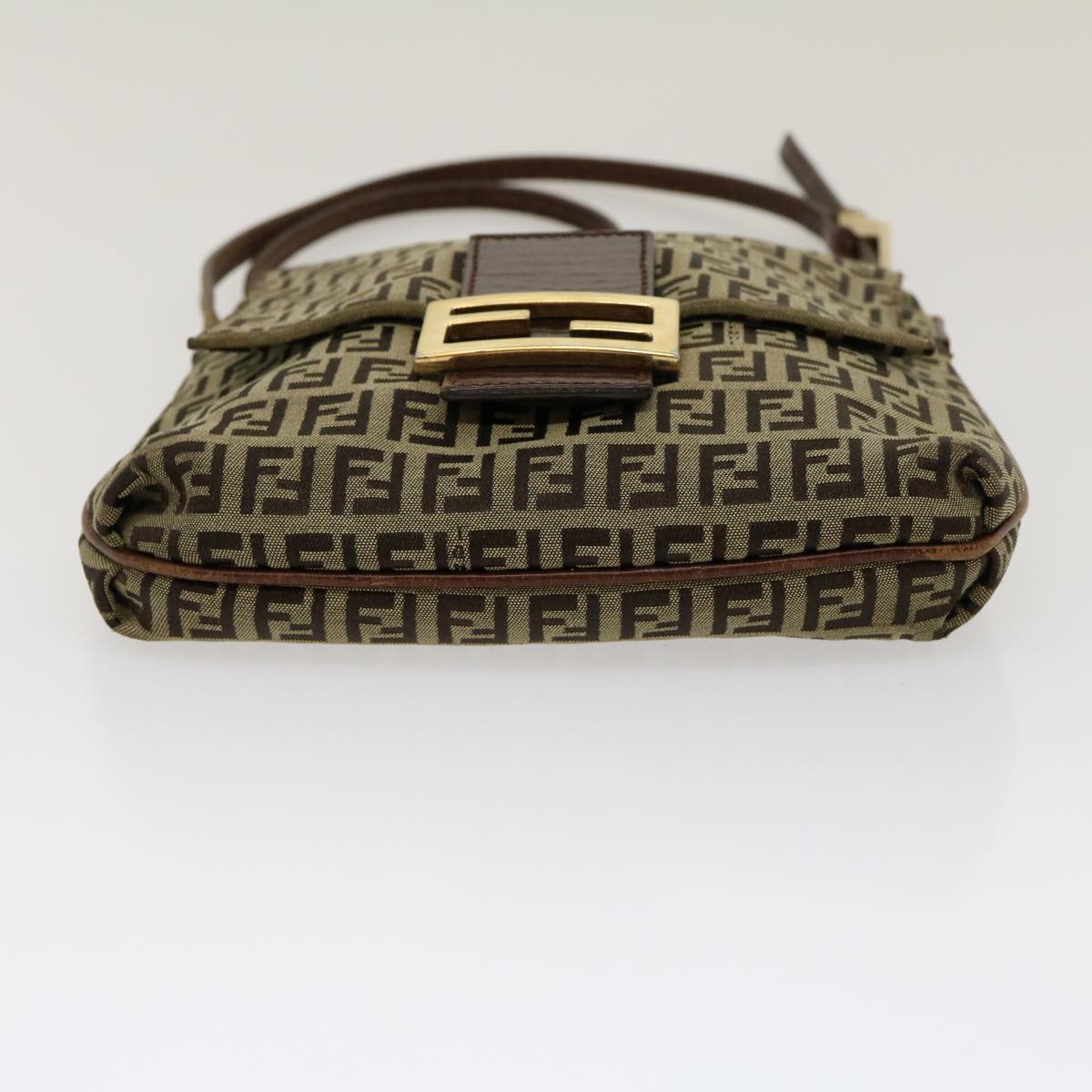 FENDI Zucchino Canvas Mamma Baguette Shoulder Bag Brown Beige rd2096