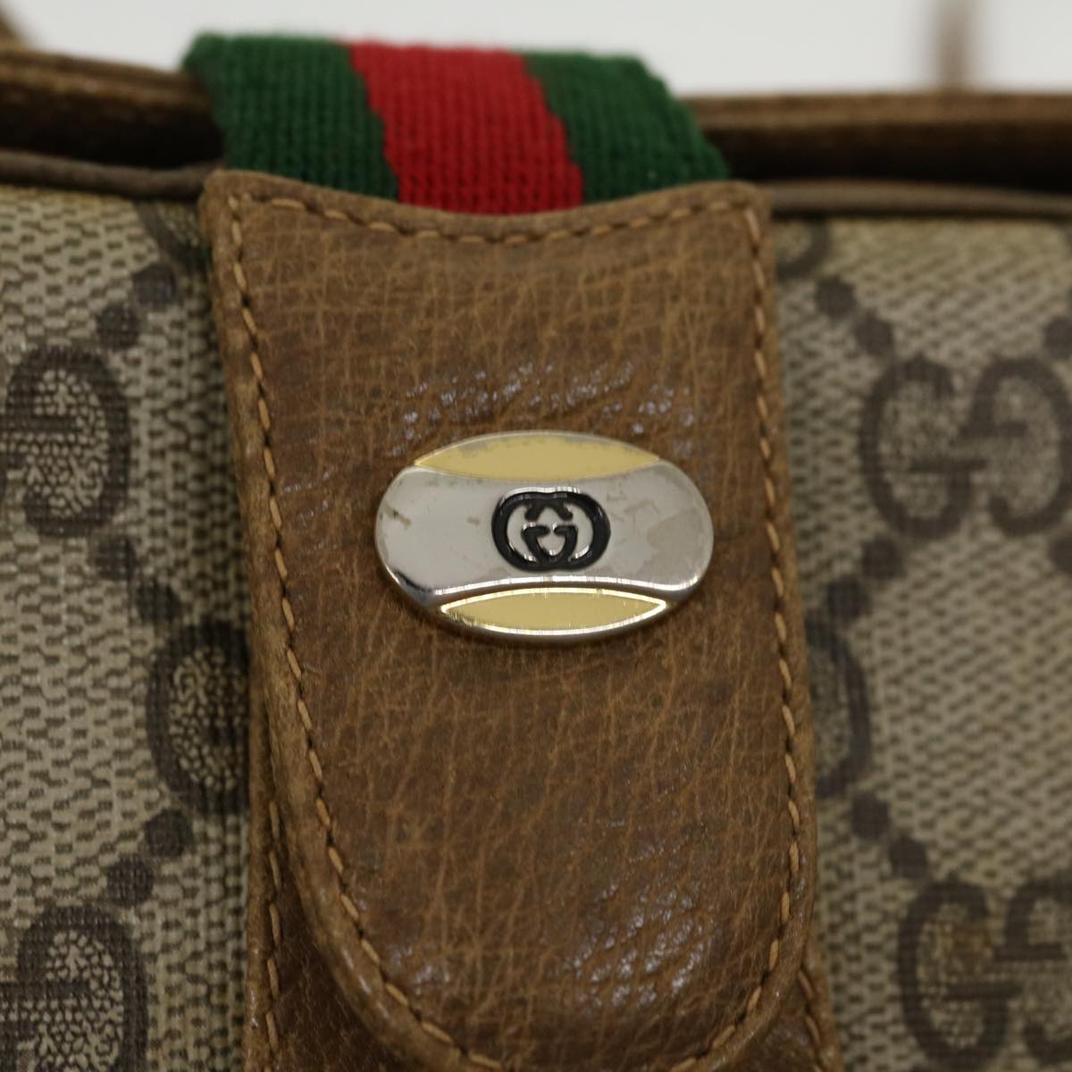 GUCCI Web Sherry Line GG Canvas Shoulder Bag Beige Red Green 116 rd2110