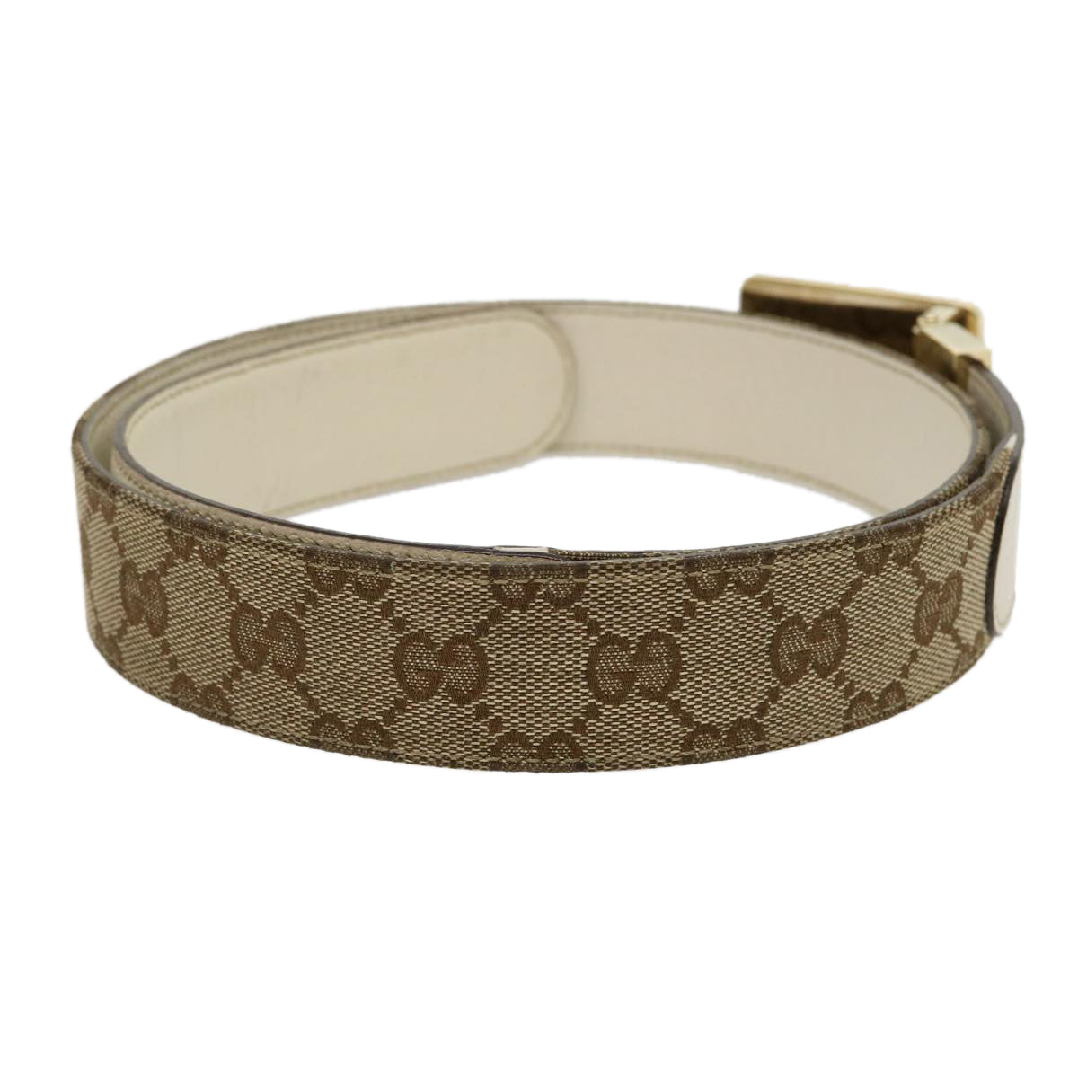 GUCCI GG Canvas Belt Leather Beige White rd2130