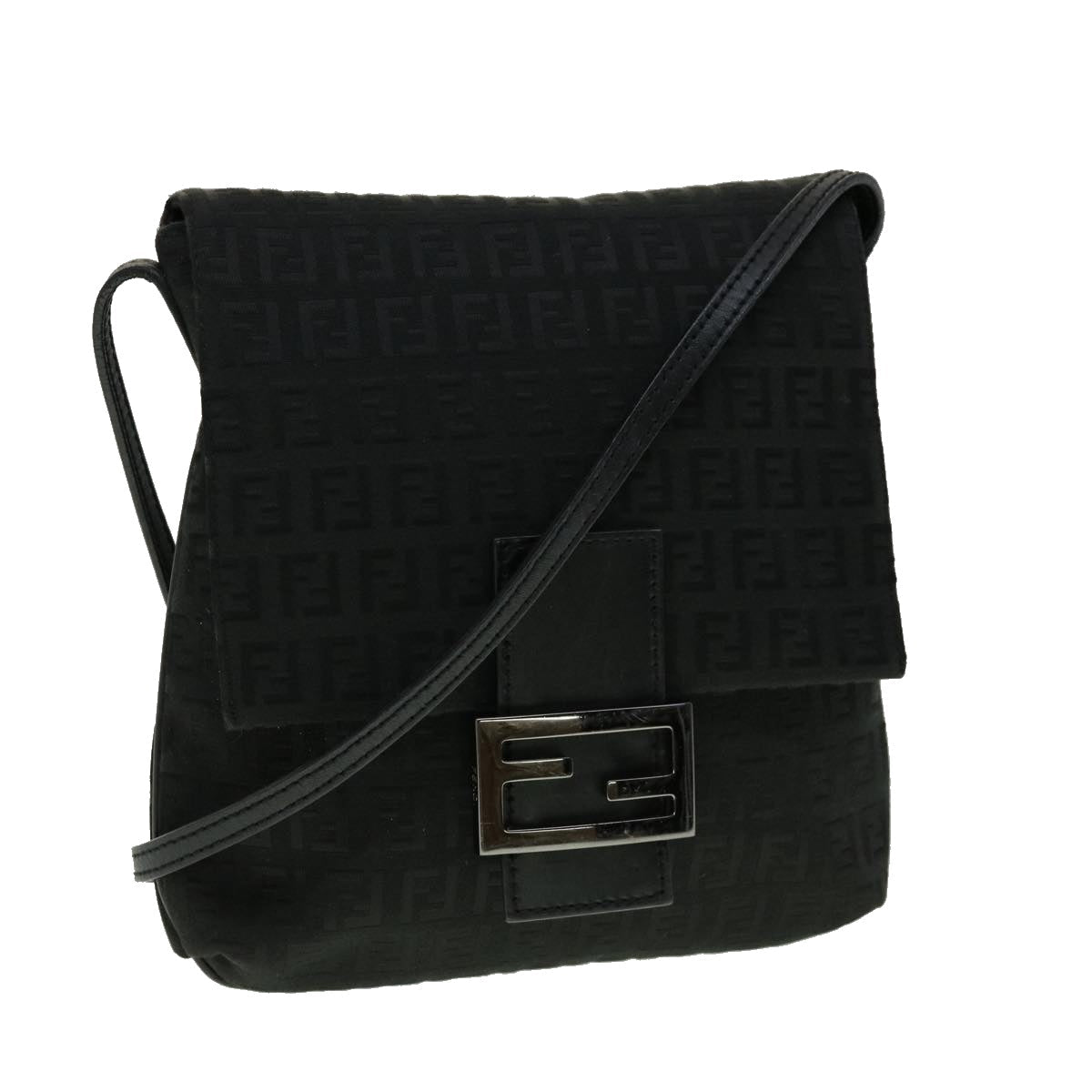 FENDI Zucchino Canvas Mamma Baguette Shoulder Bag Black rd2219