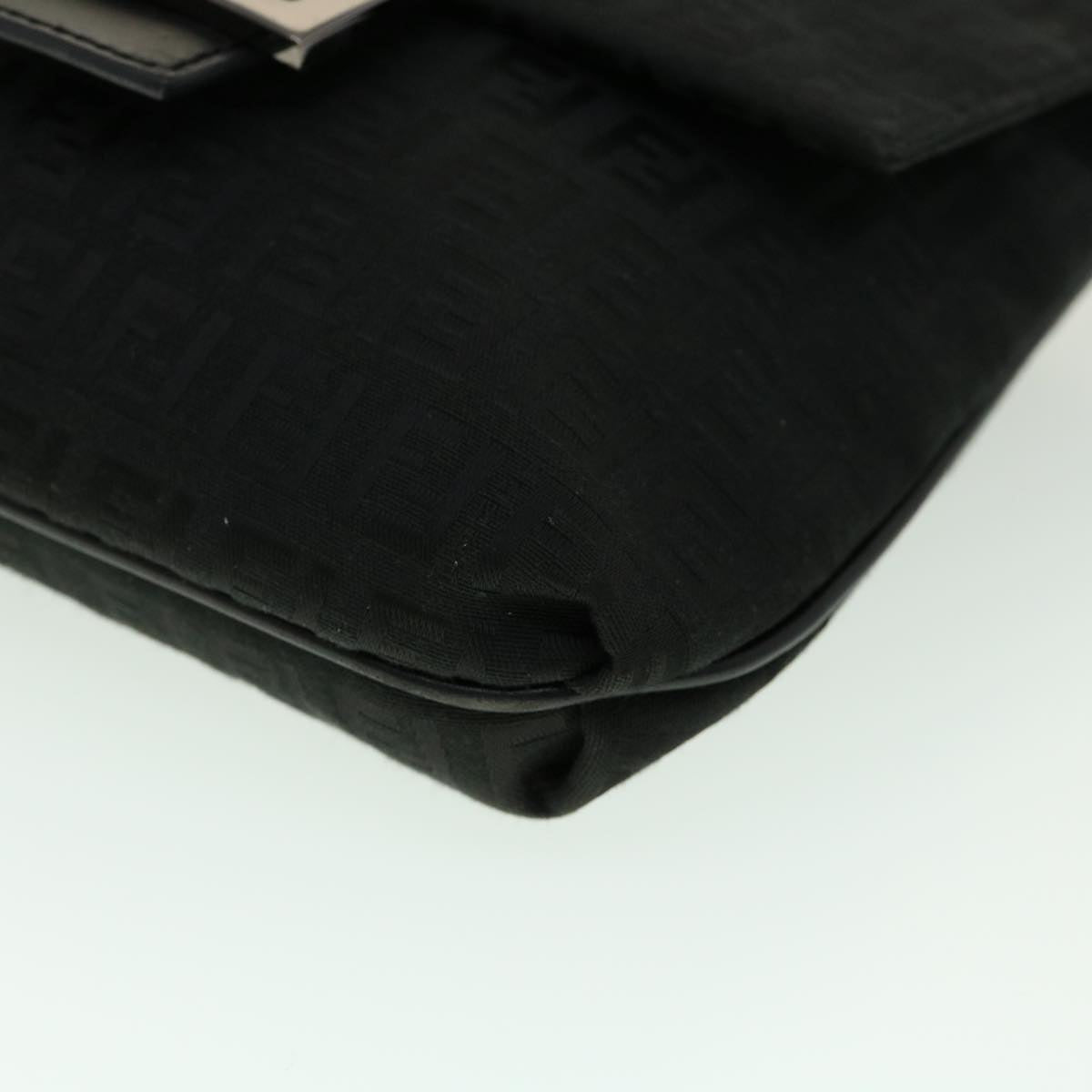 FENDI Zucchino Canvas Mamma Baguette Shoulder Bag Black rd2219