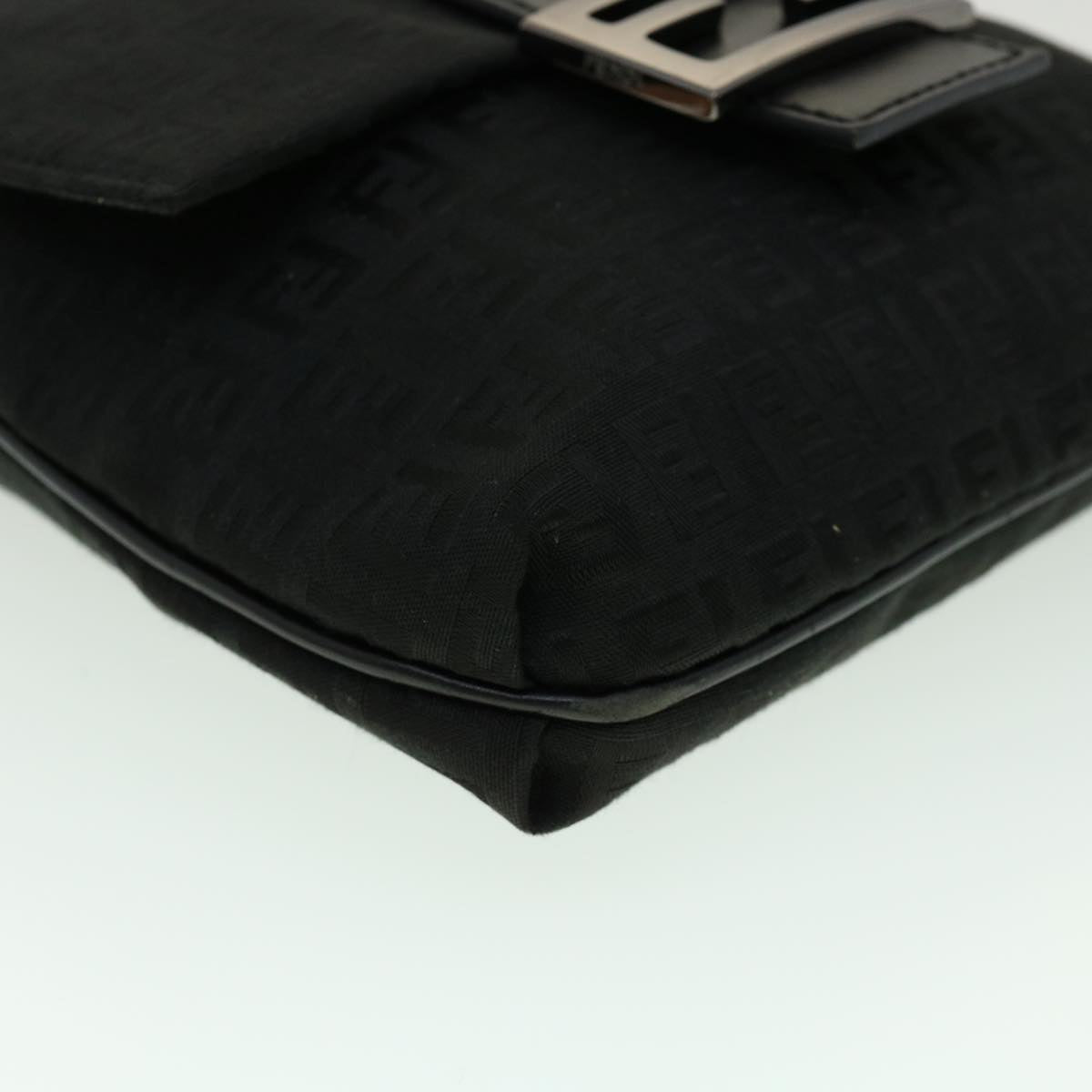 FENDI Zucchino Canvas Mamma Baguette Shoulder Bag Black rd2219