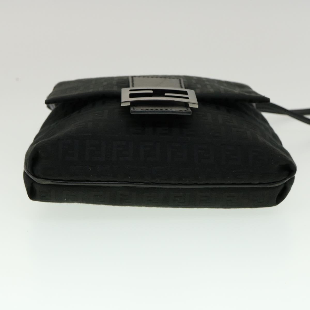 FENDI Zucchino Canvas Mamma Baguette Shoulder Bag Black rd2219