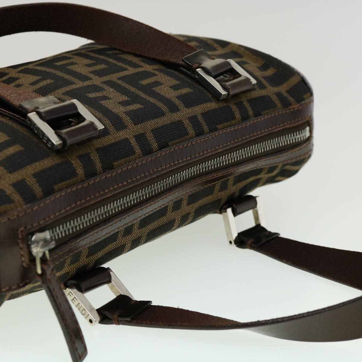 FENDI Zucca Canvas Hand Bag Black Brown rd2254
