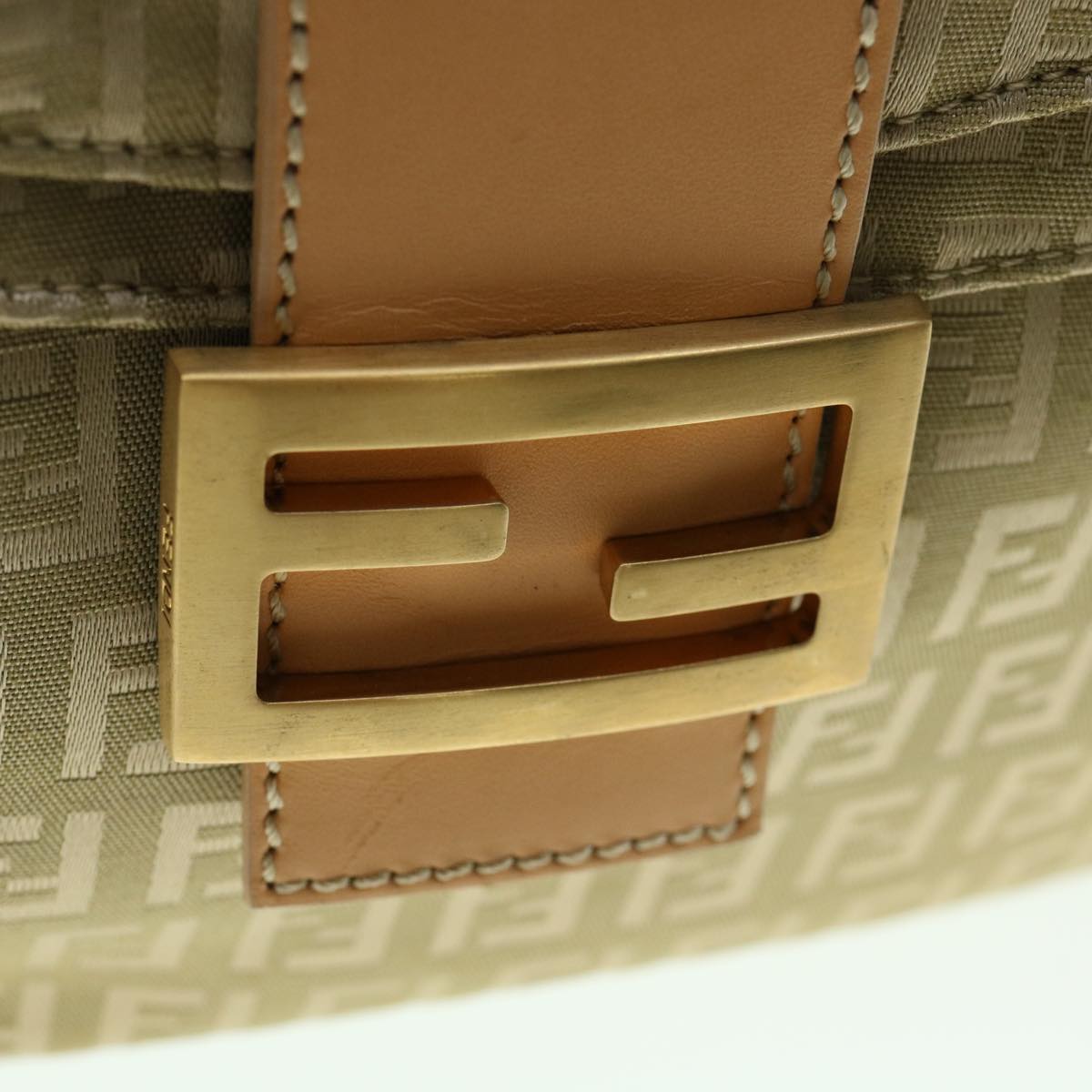 FENDI Zucchino Canvas Shoulder Bag Khaki rd2328