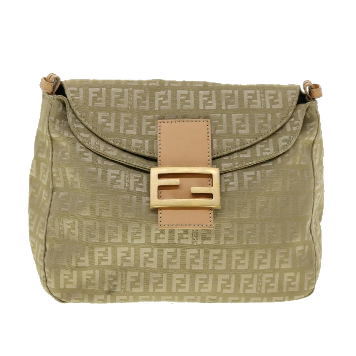 FENDI Zucchino Canvas Shoulder Bag Khaki rd2328