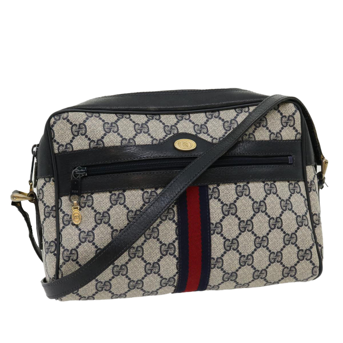 GUCCI GG Canvas Sherry Line Shoulder Bag PVC Leather Navy Red gray rd2444