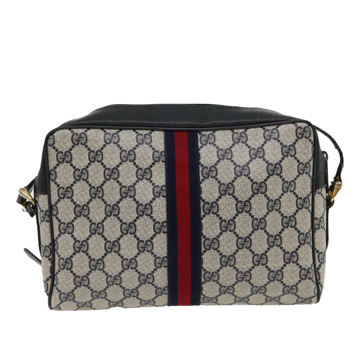 GUCCI GG Canvas Sherry Line Shoulder Bag PVC Leather Navy Red gray rd2444