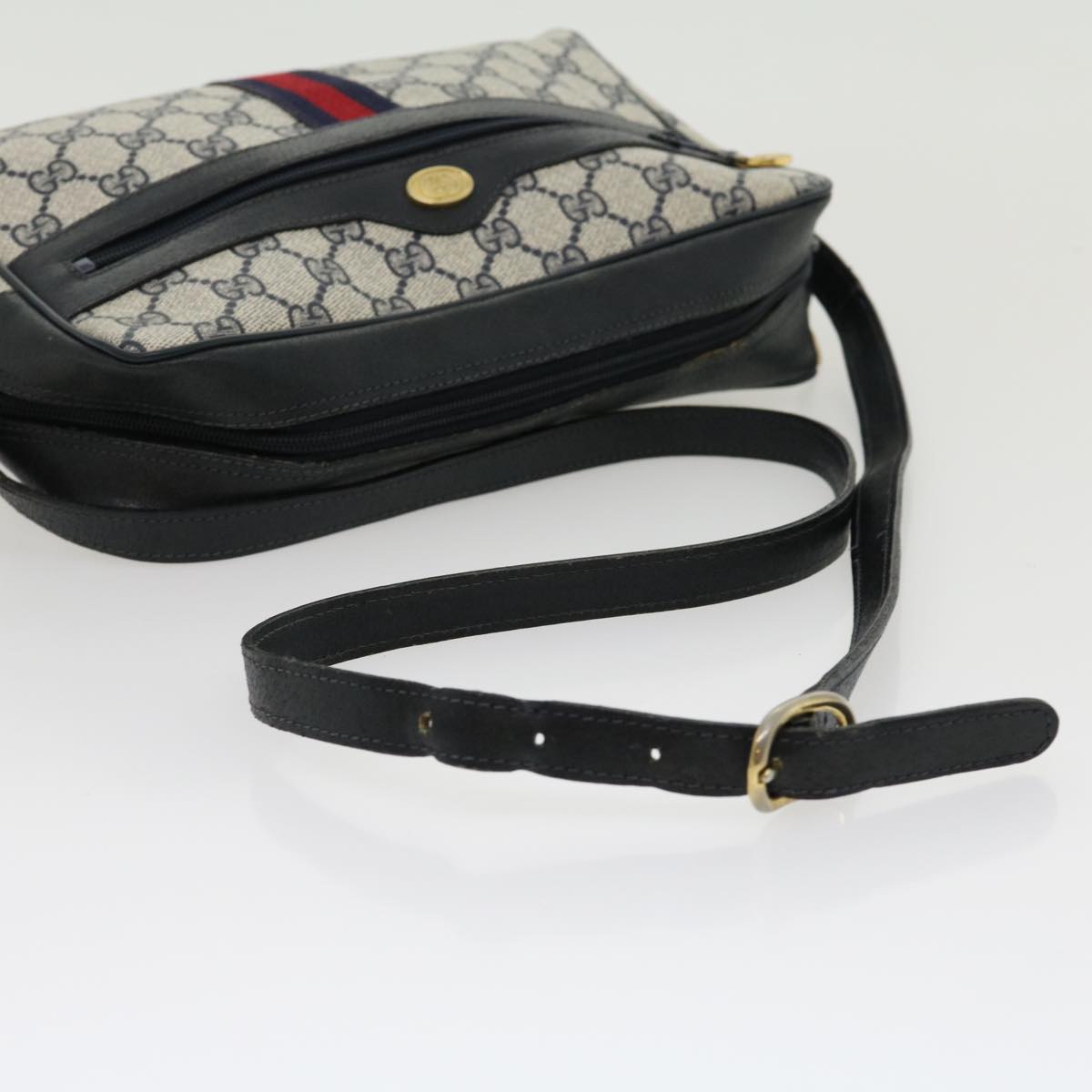 GUCCI GG Canvas Sherry Line Shoulder Bag PVC Leather Navy Red gray rd2444