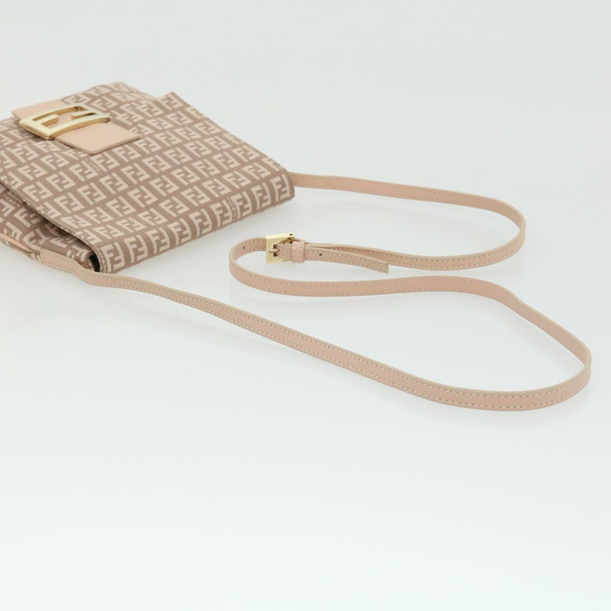 FENDI Zucchino Canvas Shoulder Bag Pink rd2782