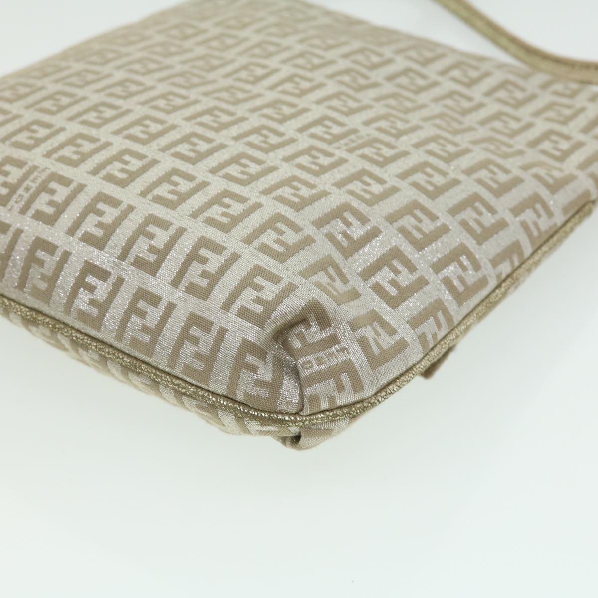 FENDI Zucchino Canvas Shoulder Bag Champagne Gold rd2783