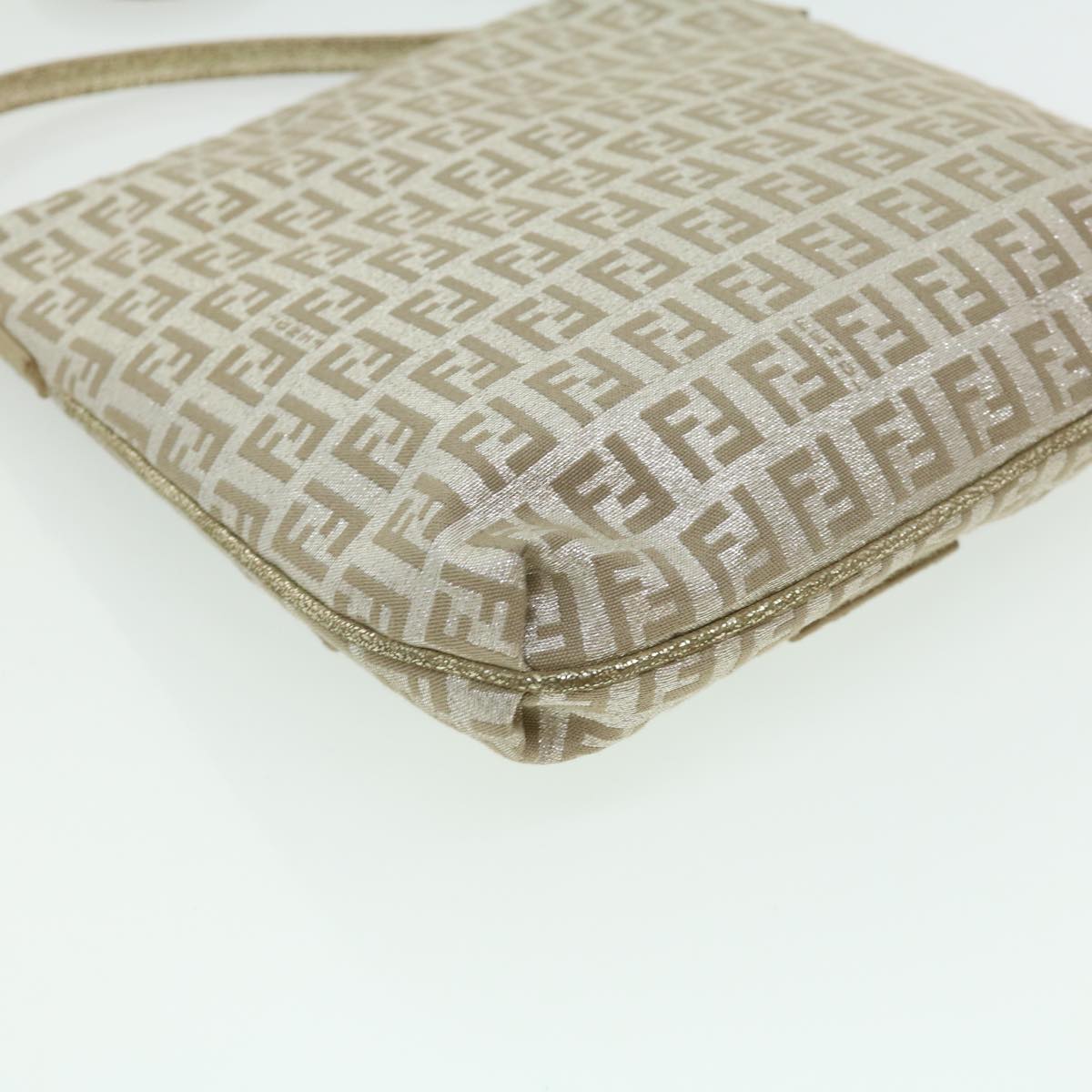FENDI Zucchino Canvas Shoulder Bag Champagne Gold rd2783