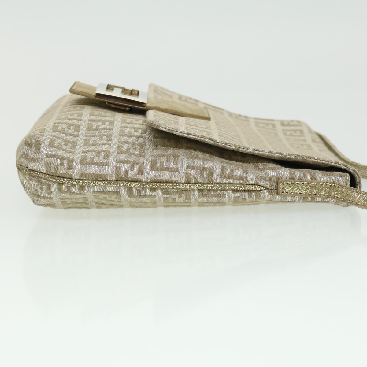 FENDI Zucchino Canvas Shoulder Bag Champagne Gold rd2783