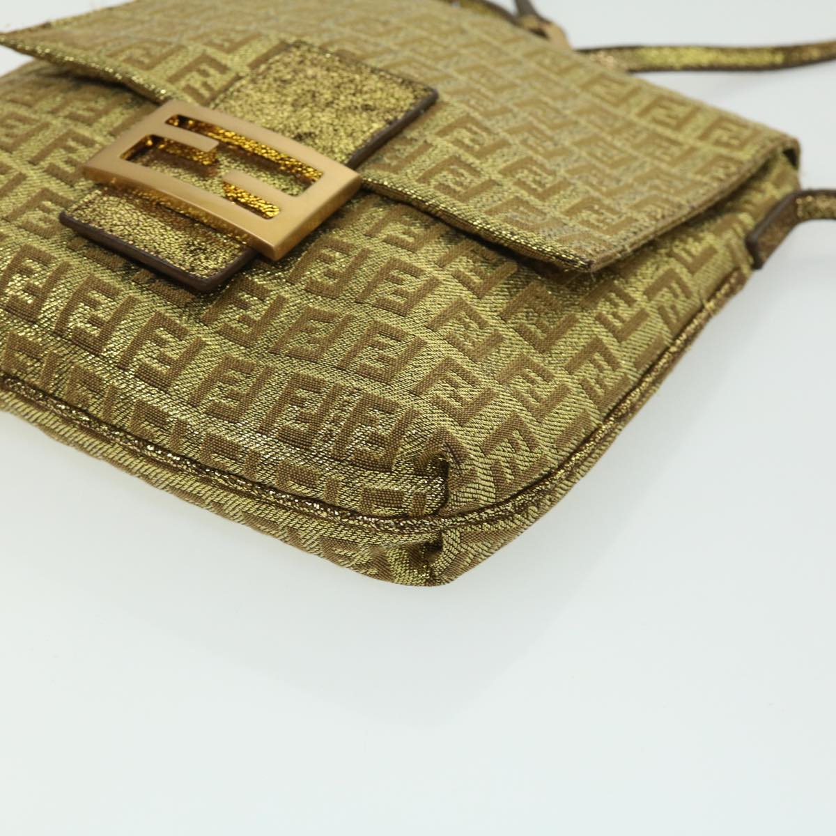 FENDI Zucchino Canvas Shoulder Bag Gold rd2792