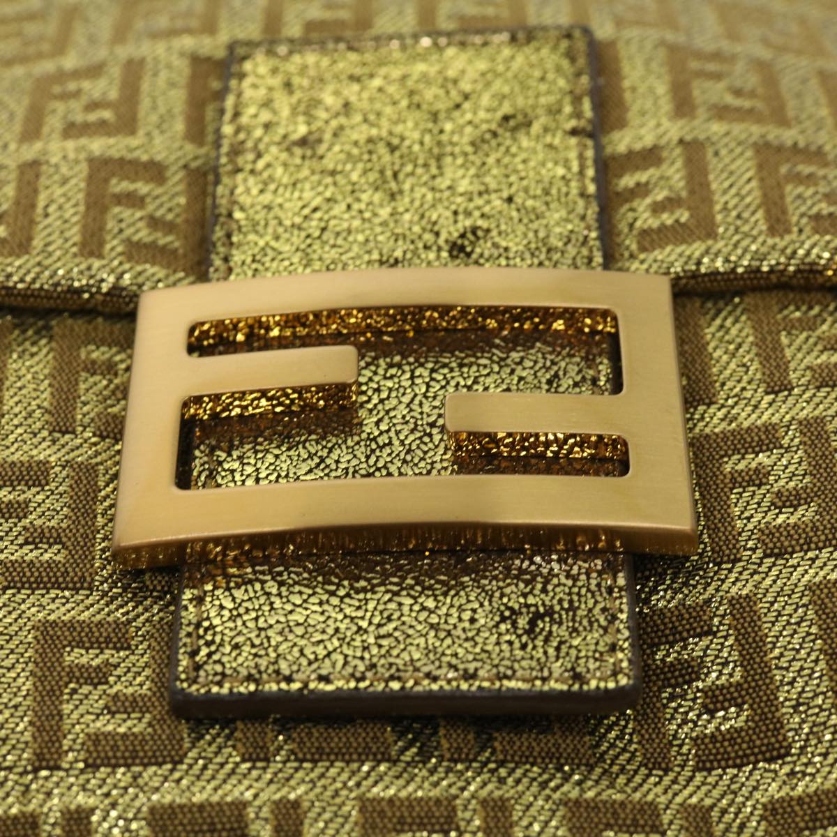 FENDI Zucchino Canvas Shoulder Bag Gold rd2792