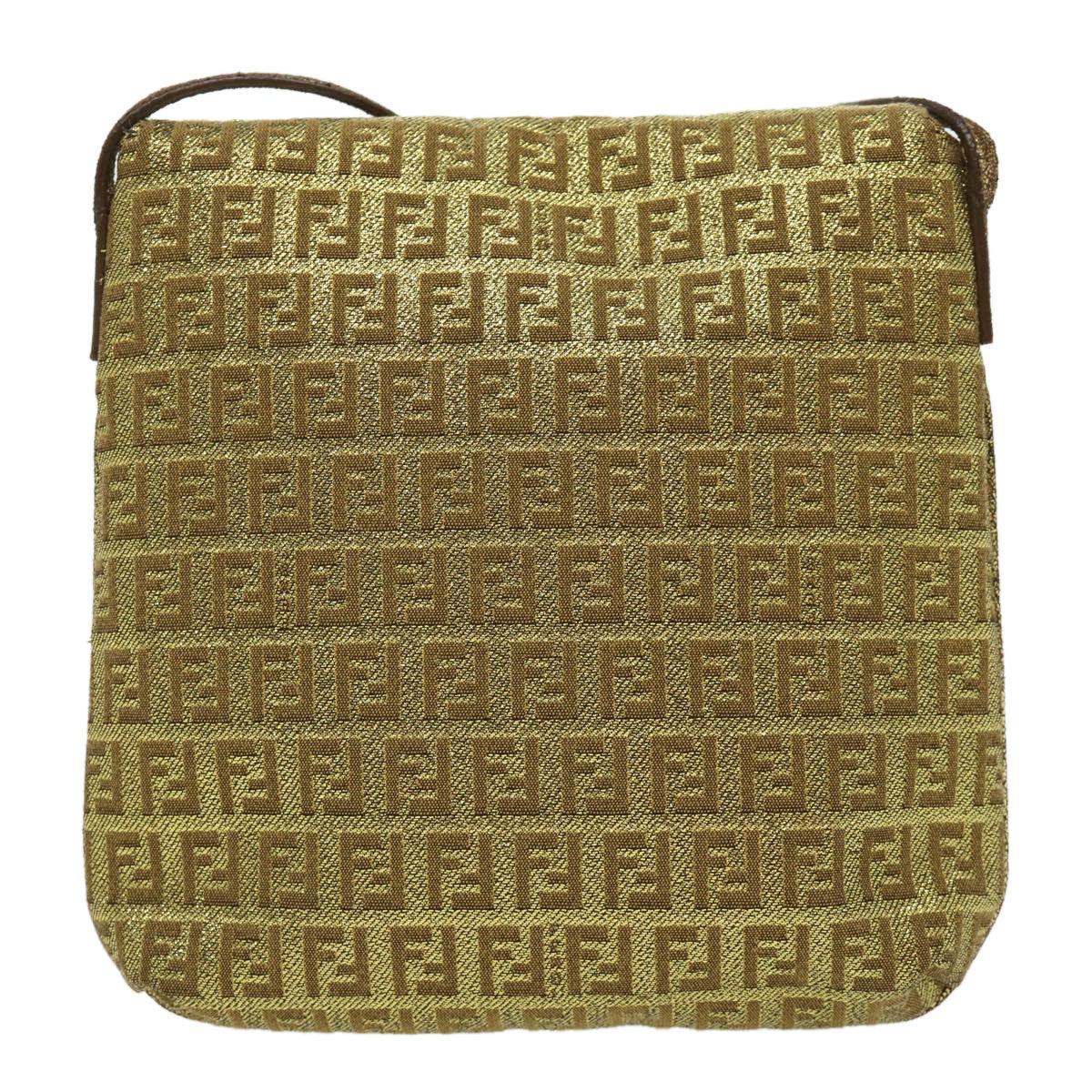 FENDI Zucchino Canvas Shoulder Bag Gold rd2792