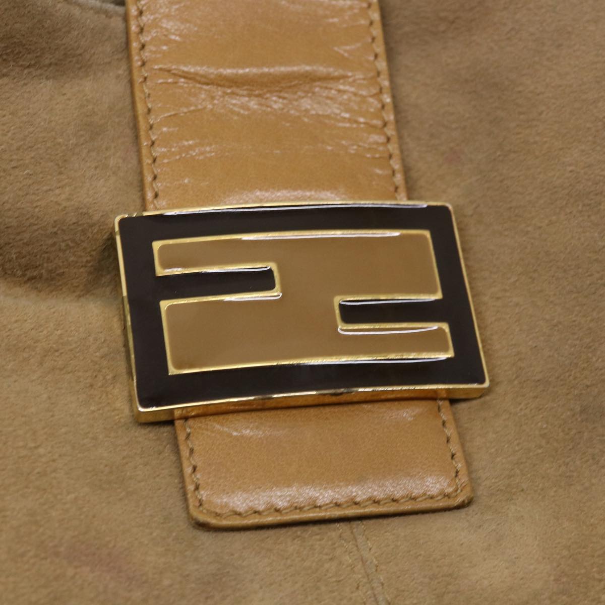 FENDI Mamma Baguette Shoulder Bag Suede Leather Brown rd2986