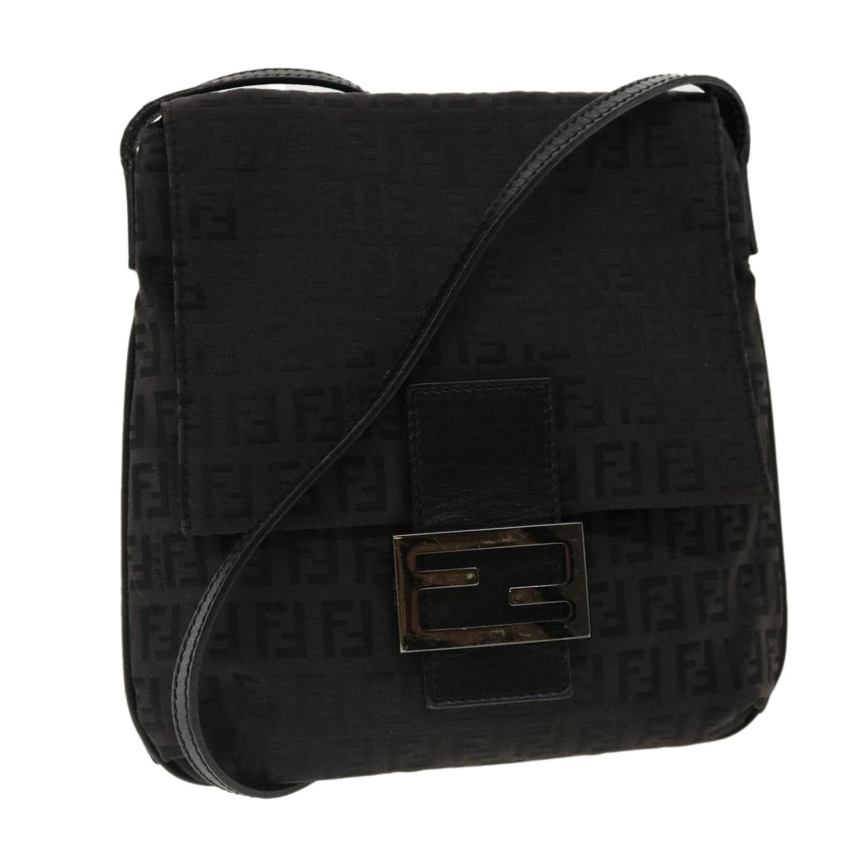 FENDI Zucchino Canvas Mamma Baguette Shoulder Bag Nylon Black rd3006