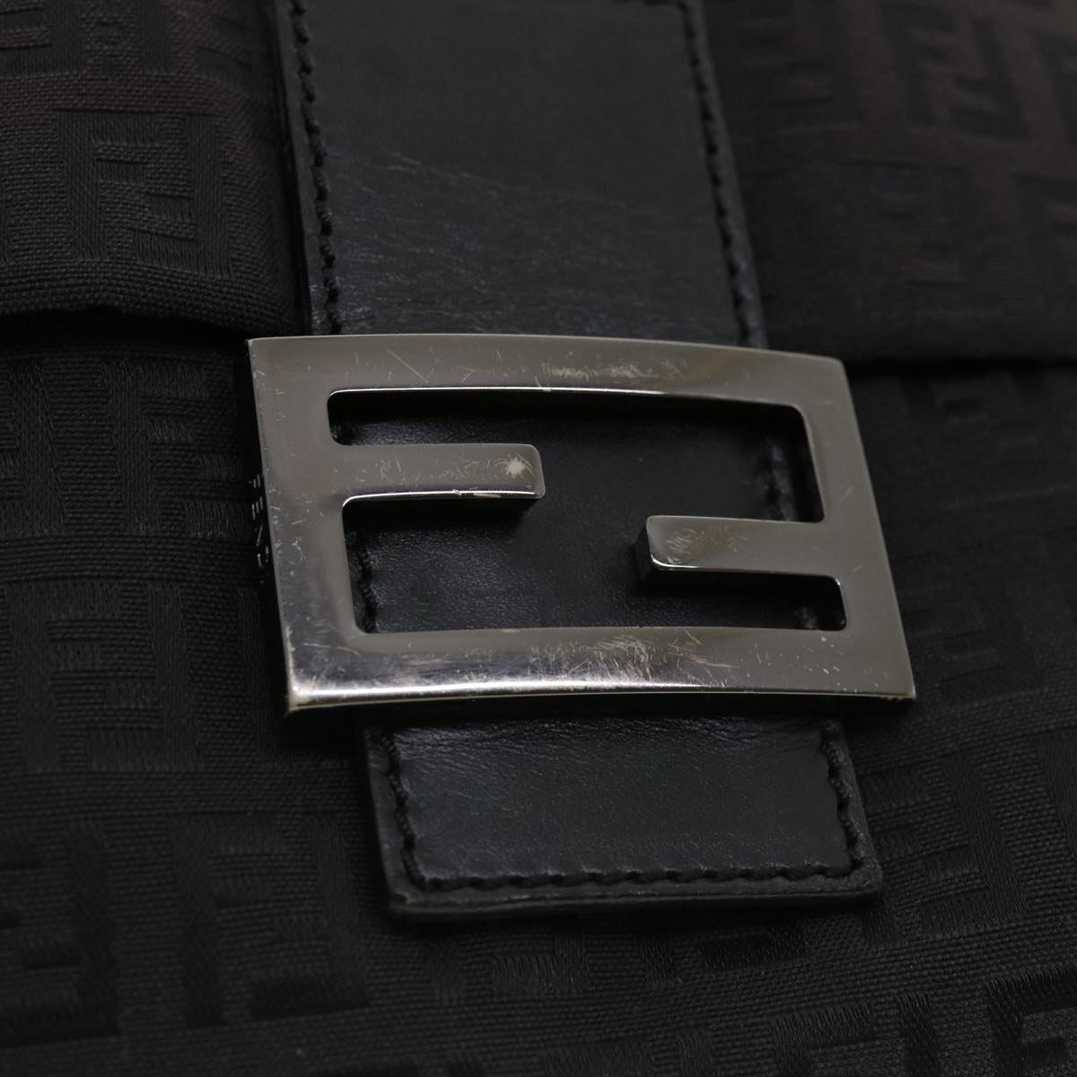 FENDI Zucchino Canvas Mamma Baguette Shoulder Bag Nylon Black rd3006