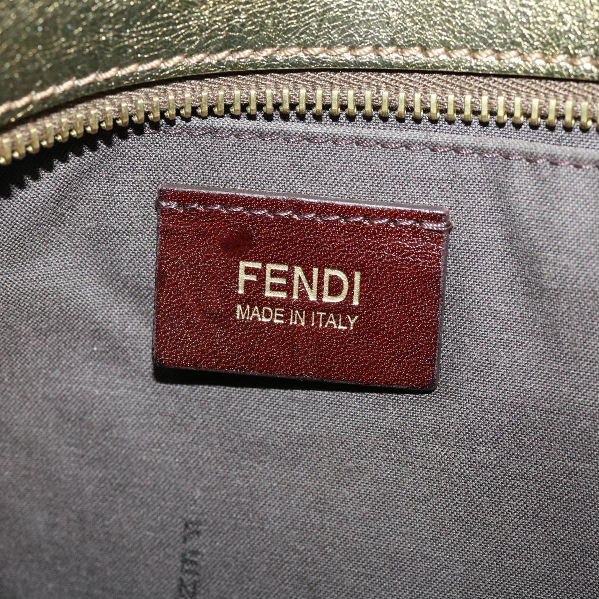 FENDI Zucchino Canvas Shoulder Bag Gold rd3399