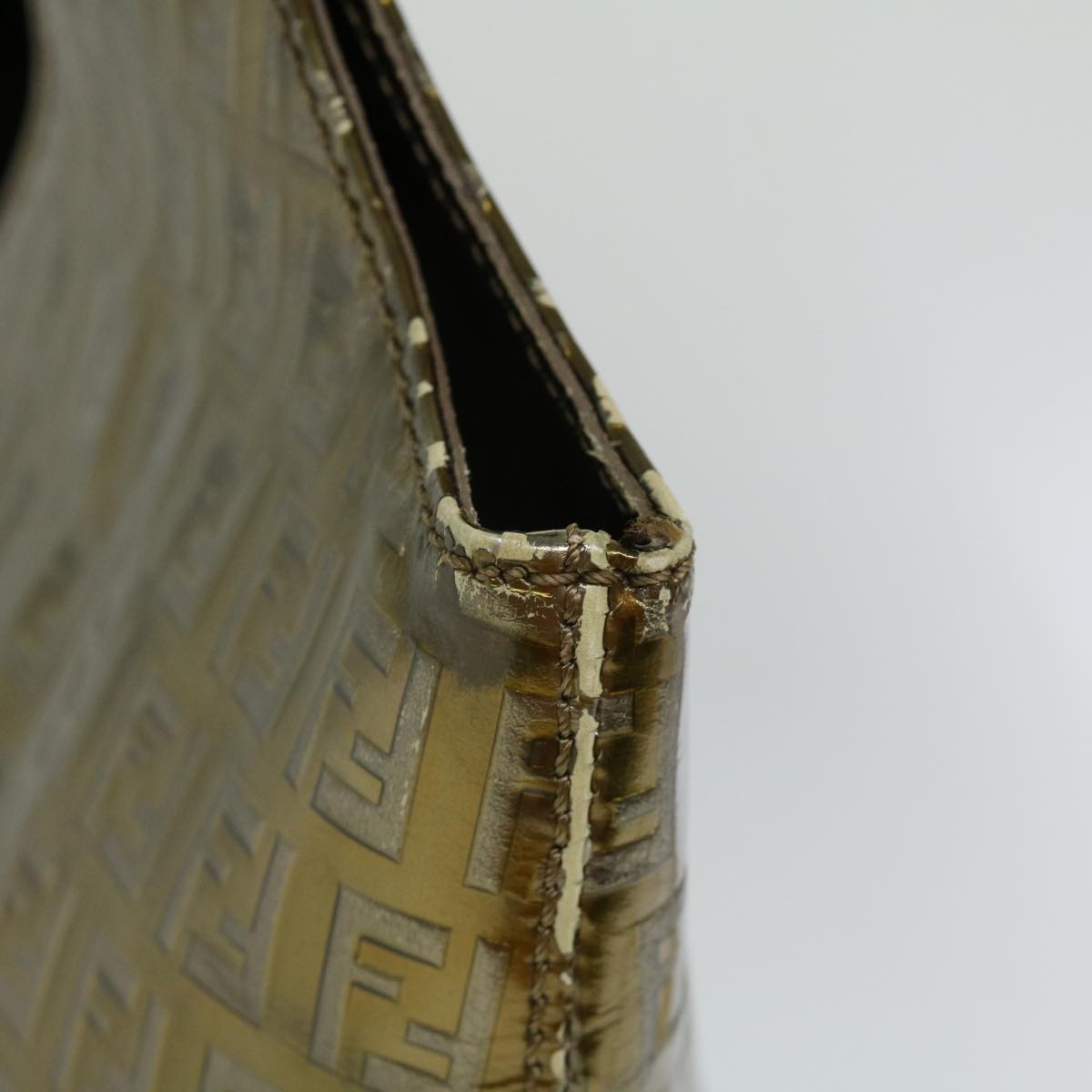 FENDI Zucchino Canvas Shoulder Bag Gold rd3399