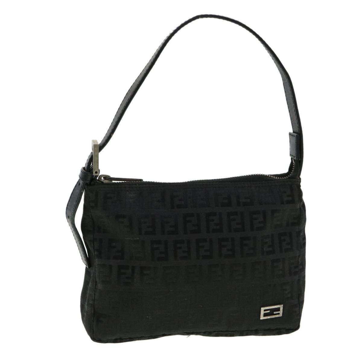 FENDI Zucchino Canvas Shoulder Bag Black rd3664