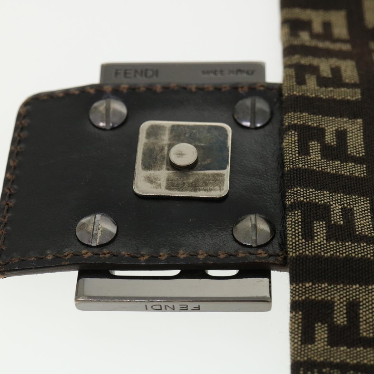 FENDI Zucchino Canvas Shoulder Bag Brown rd3817