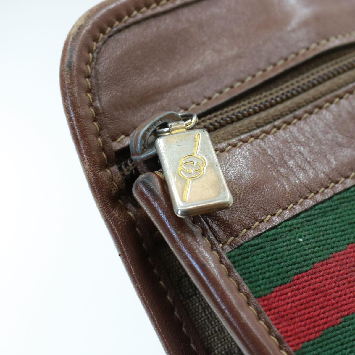 GUCCI Web Sherry Line Micro GG Canvas Clutch Bag Beige Red Green rd390