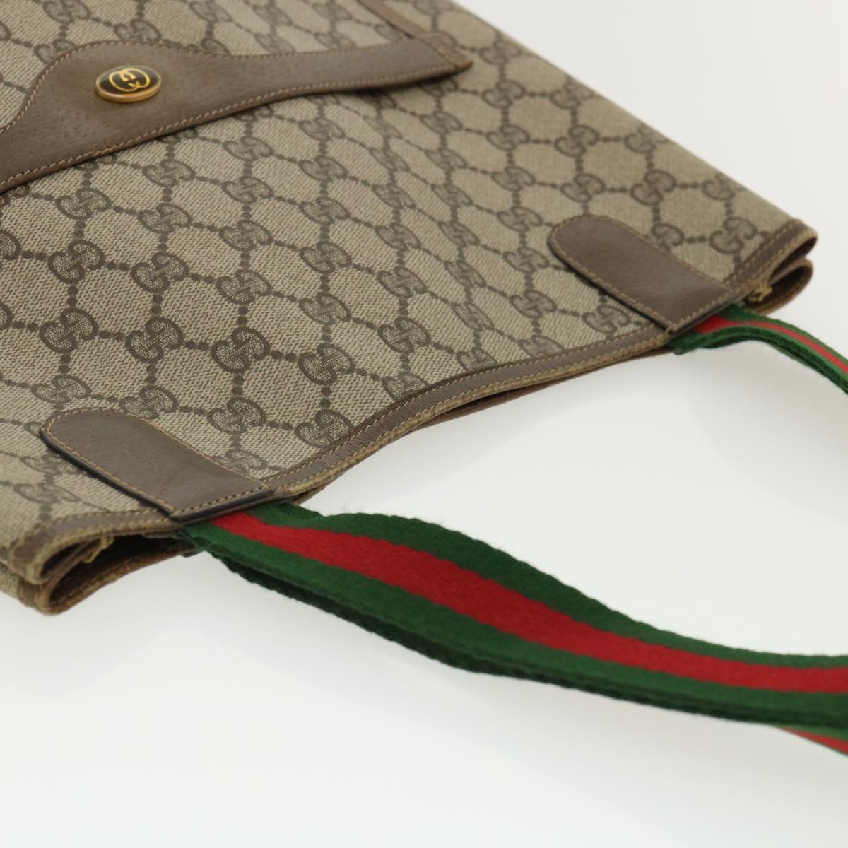 GUCCI Web Sherry Line GG Canvas Tote Bag PVC Leather Beige Green Red rd3959