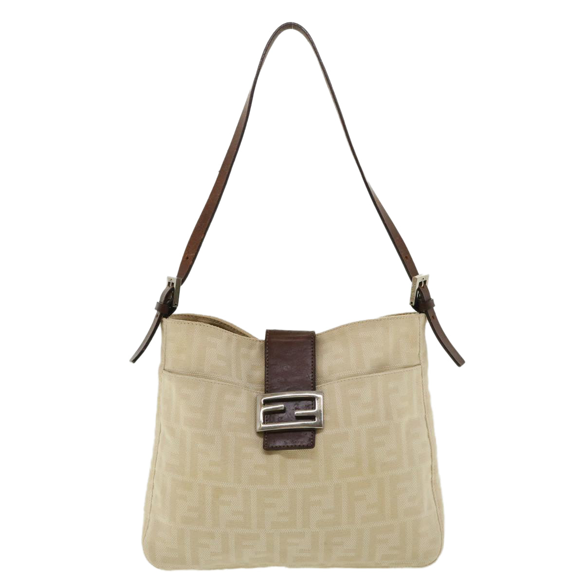 FENDI Mamma Baguette Zucca Canvas Shoulder Bag Beige rd3993