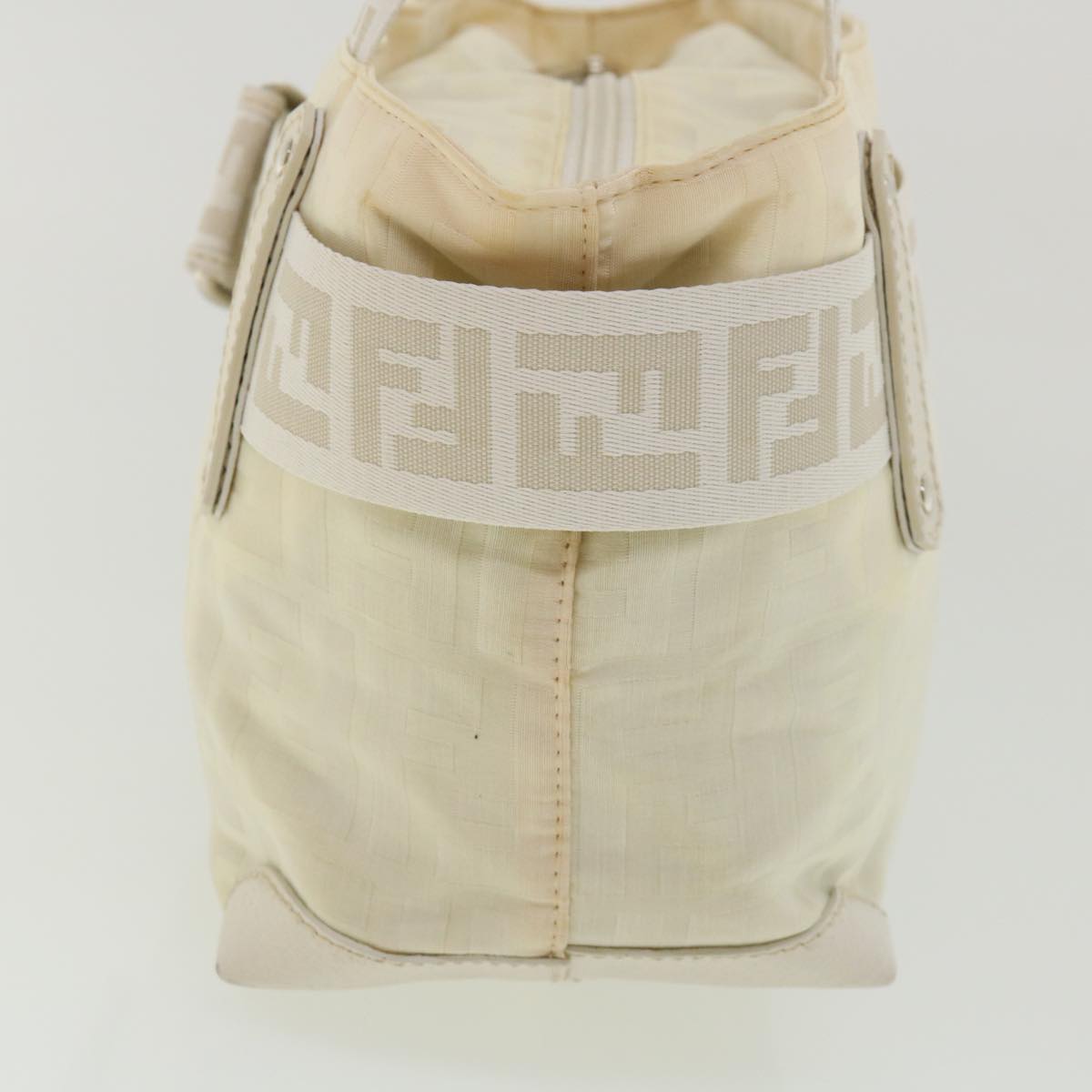 FENDI Zucca Canvas Hand Bag Nylon Leather White rd3994