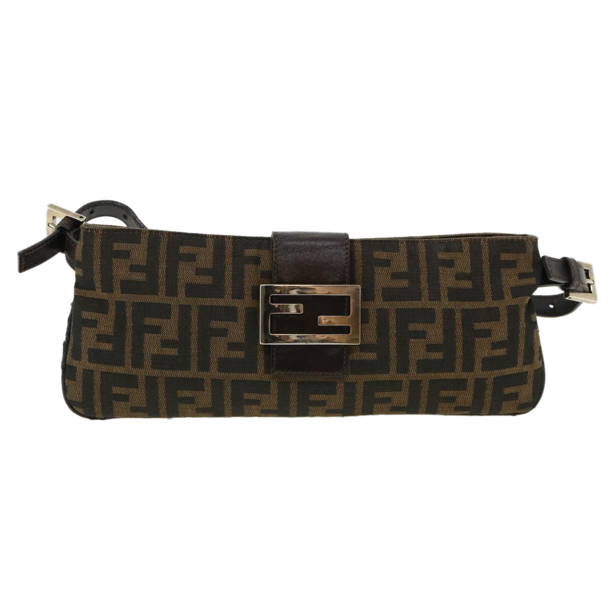 FENDI Zucca Canvas Shoulder Bag Brown Black rd4161