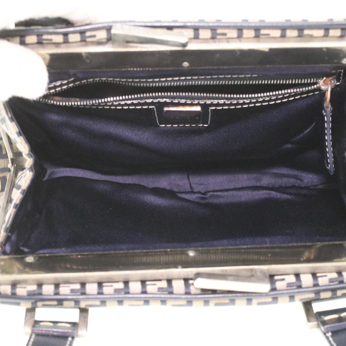 FENDI Zucchino Canvas Hand Bag Navy rd4260