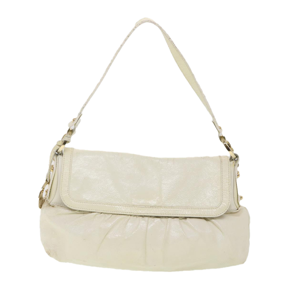 FENDI Shoulder Bag Leather White rd4343