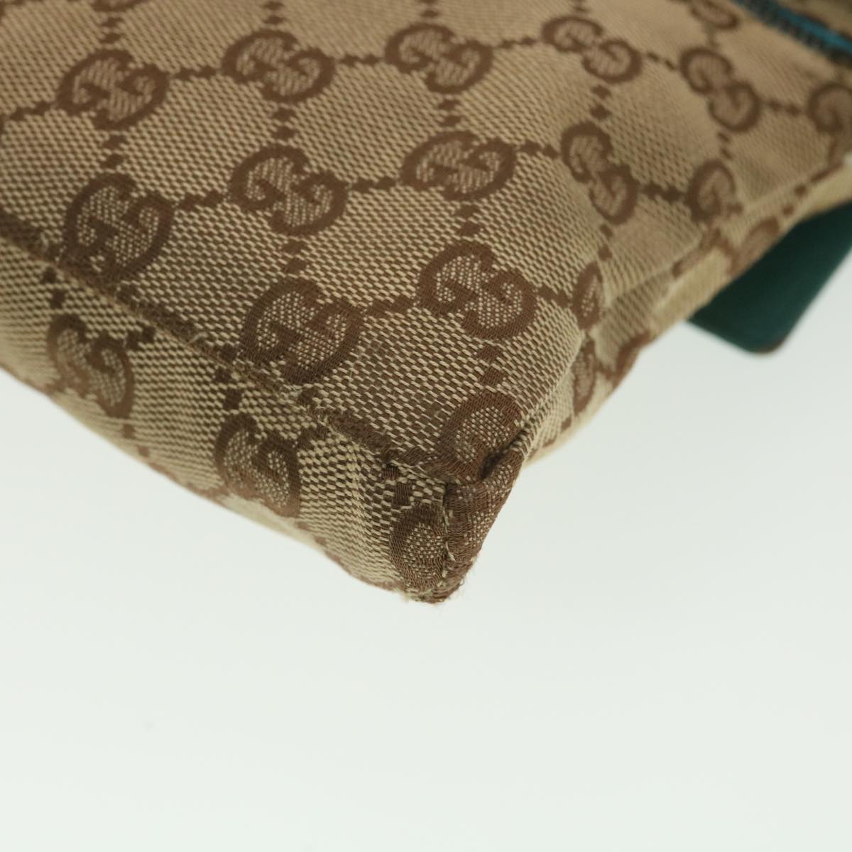 GUCCI Sherry Line GG Canvas Waist Bag Beige Turquoise Blue 28566 rd4355