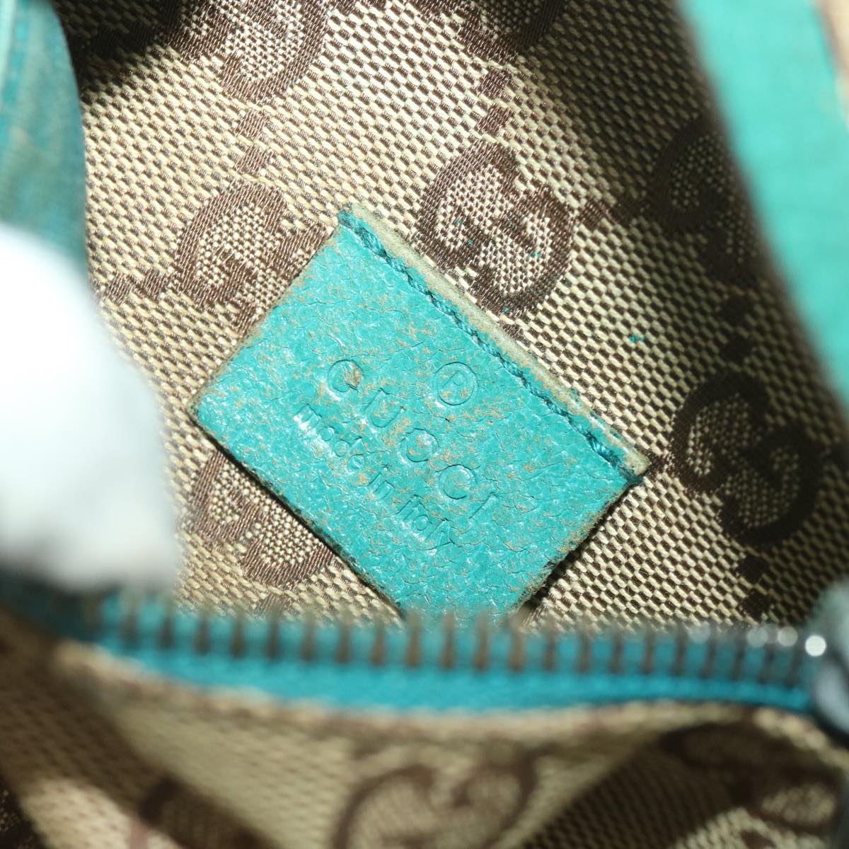 GUCCI Sherry Line GG Canvas Waist Bag Beige Turquoise Blue 28566 rd4355