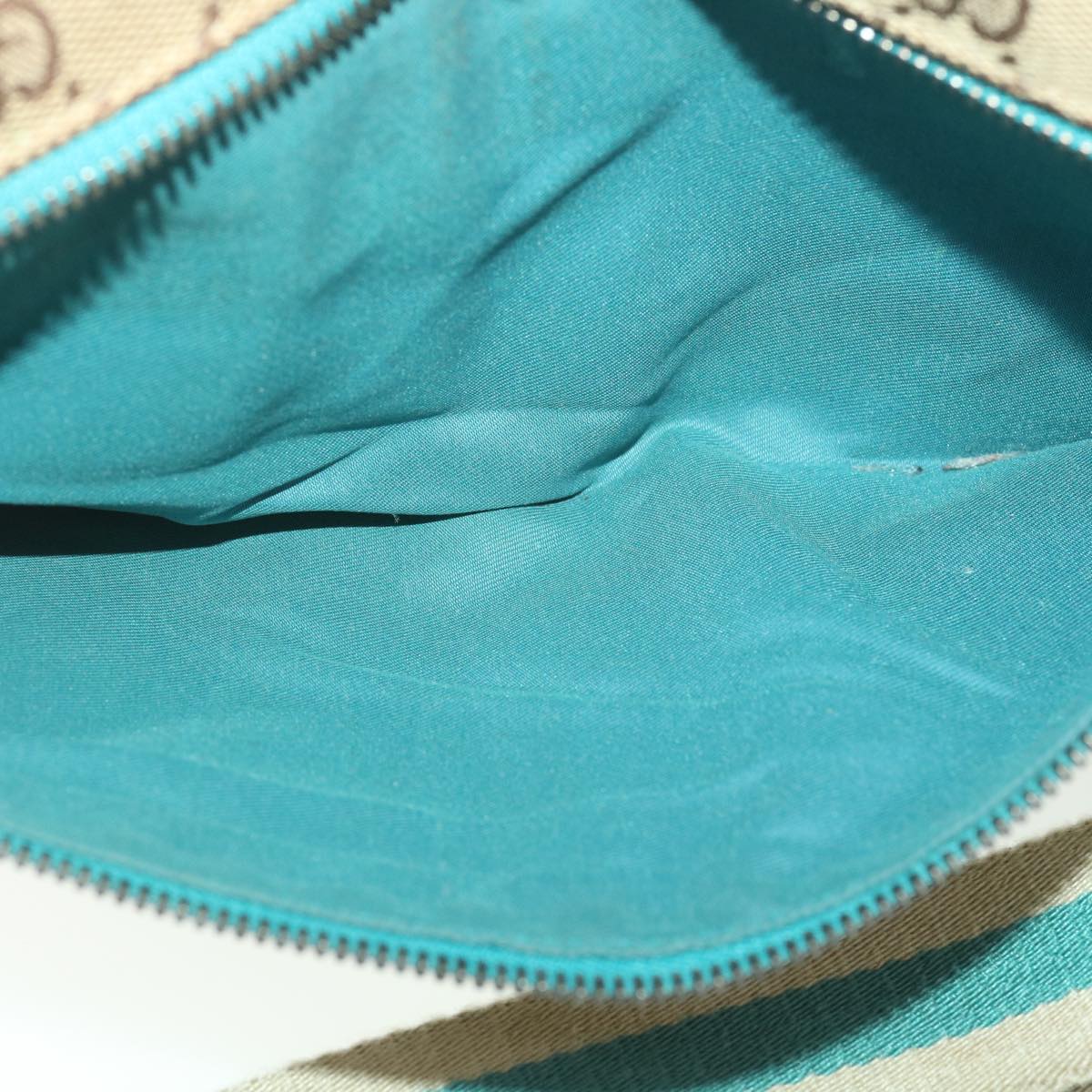 GUCCI Sherry Line GG Canvas Waist Bag Beige Turquoise Blue 28566 rd4355