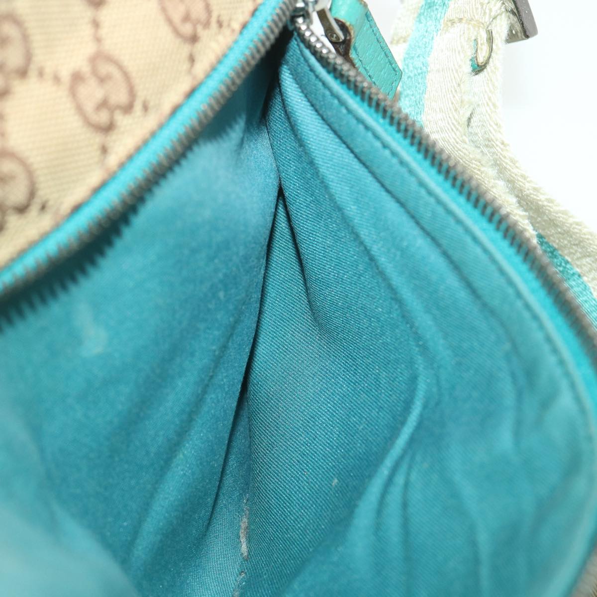 GUCCI Sherry Line GG Canvas Waist Bag Beige Turquoise Blue 28566 rd4355