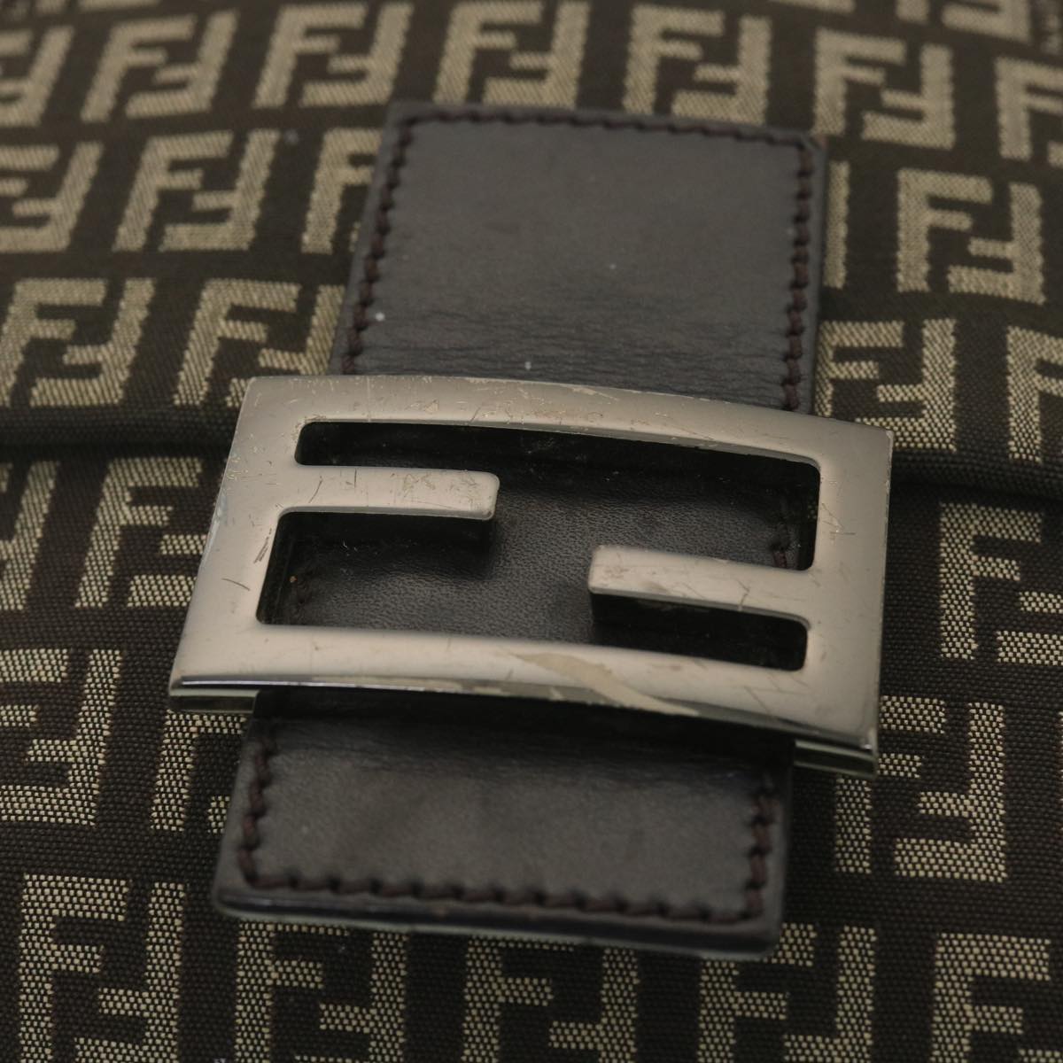 FENDI Zucchino Canvas Shoulder Bag Brown Beige rd4369