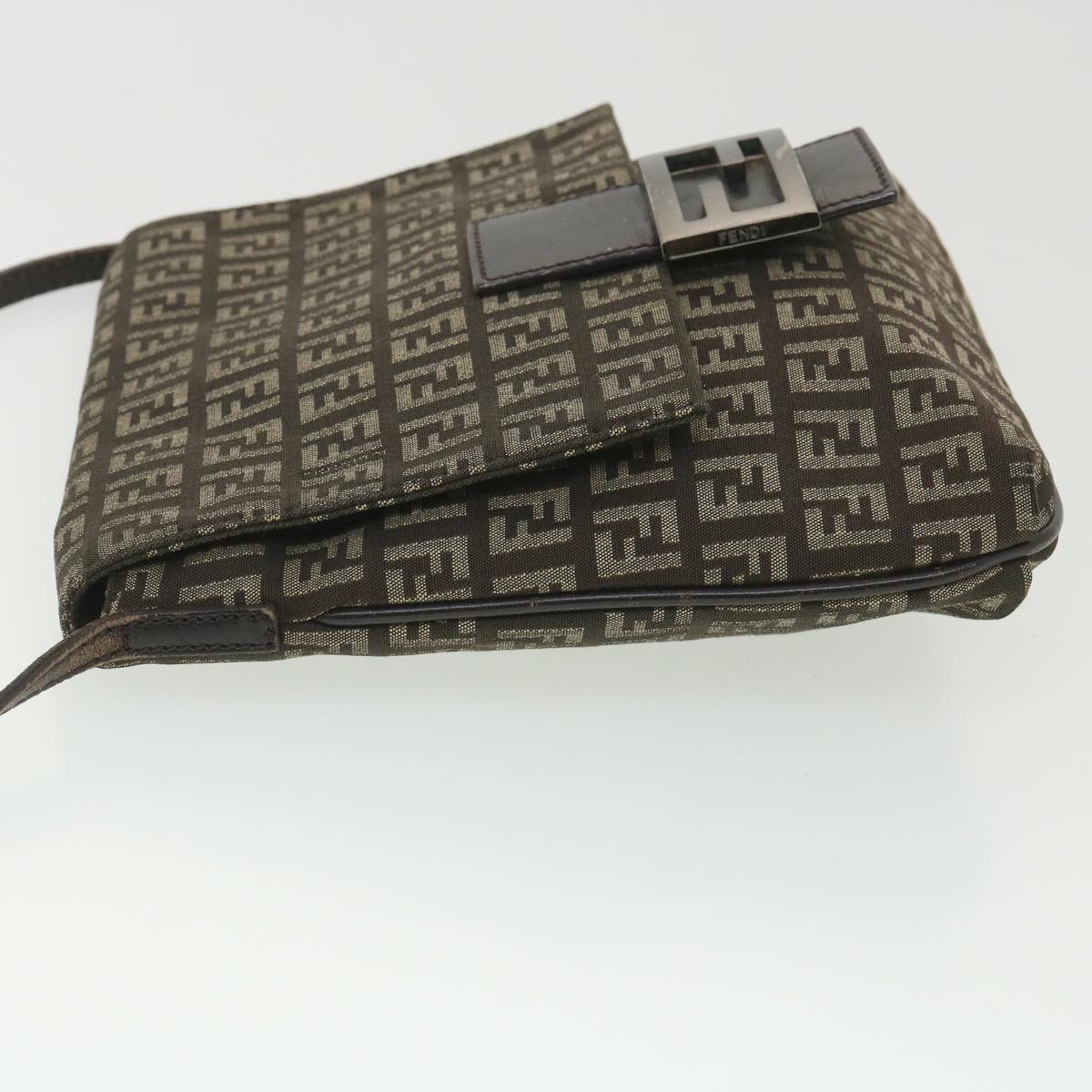 FENDI Zucchino Canvas Shoulder Bag Brown Beige rd4369