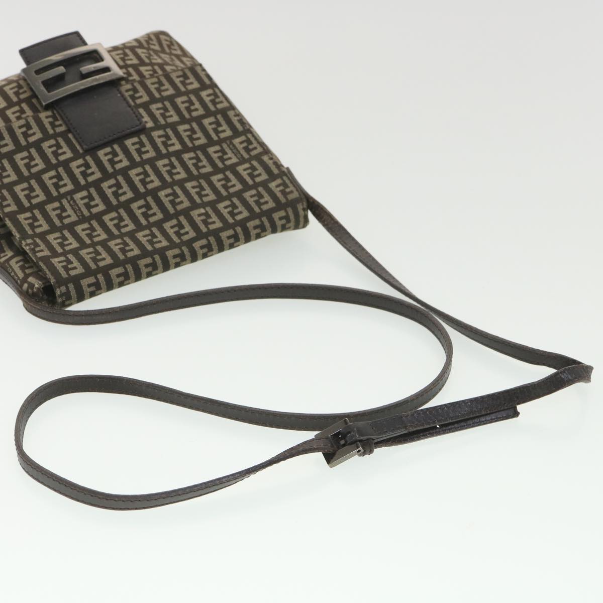 FENDI Zucchino Canvas Shoulder Bag Brown Beige rd4369