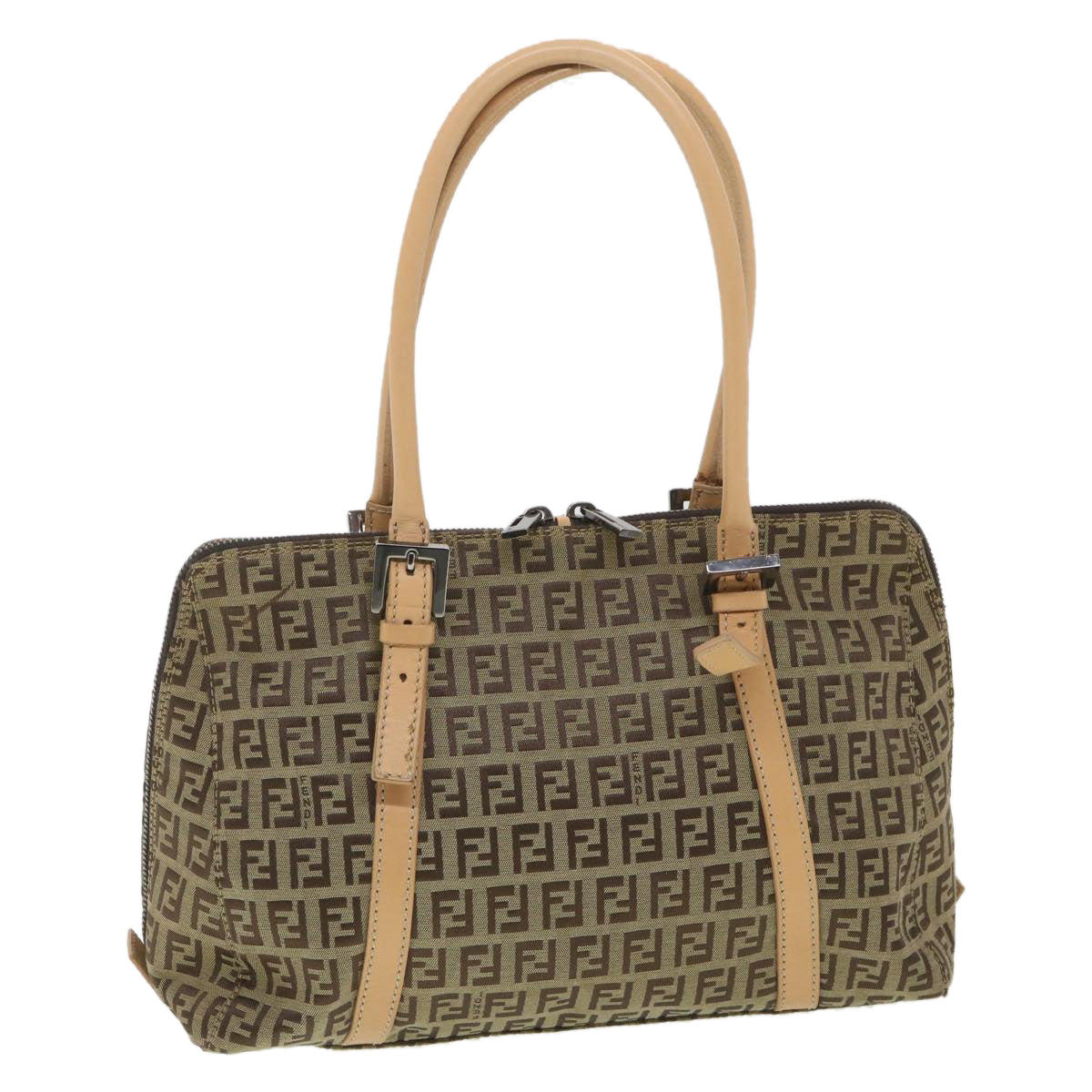 FENDI Zucchino Canvas Shoulder Bag Brown Beige rd4382