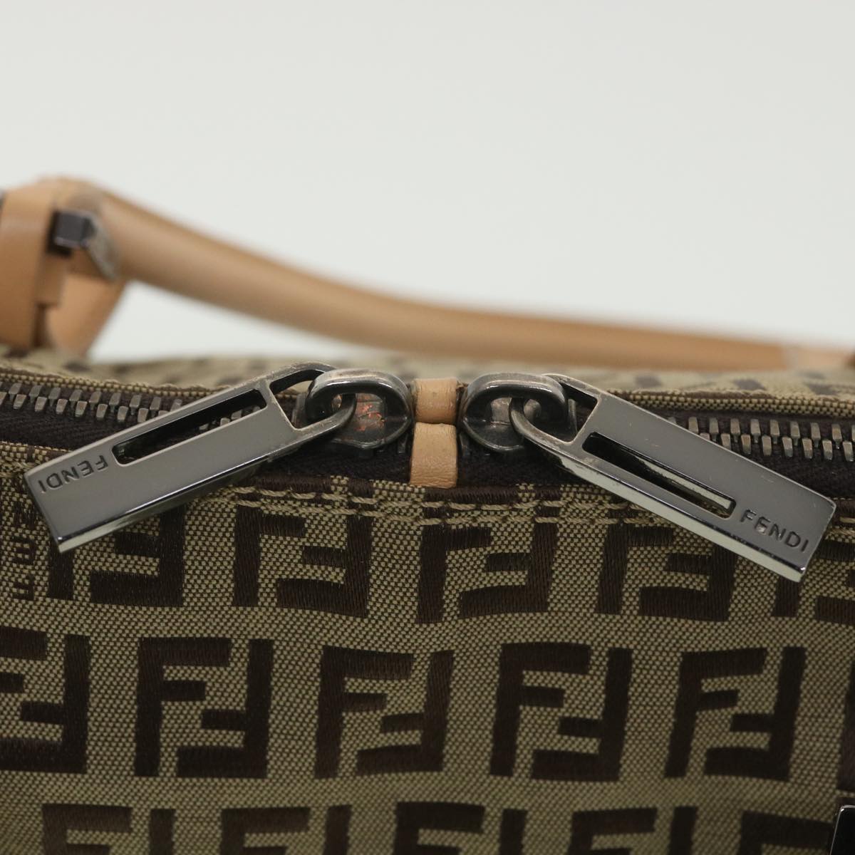FENDI Zucchino Canvas Shoulder Bag Brown Beige rd4382