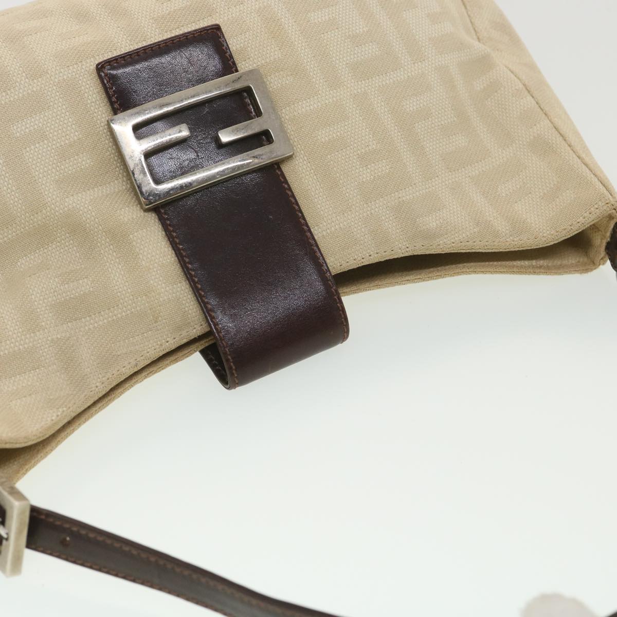 FENDI Zucca Canvas Mamma Baguette Shoulder Bag Beige rd4393