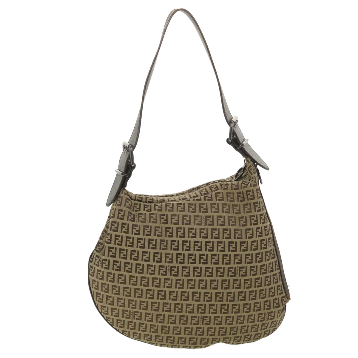 FENDI Zucchino Canvas Shoulder Bag Brown rd4451