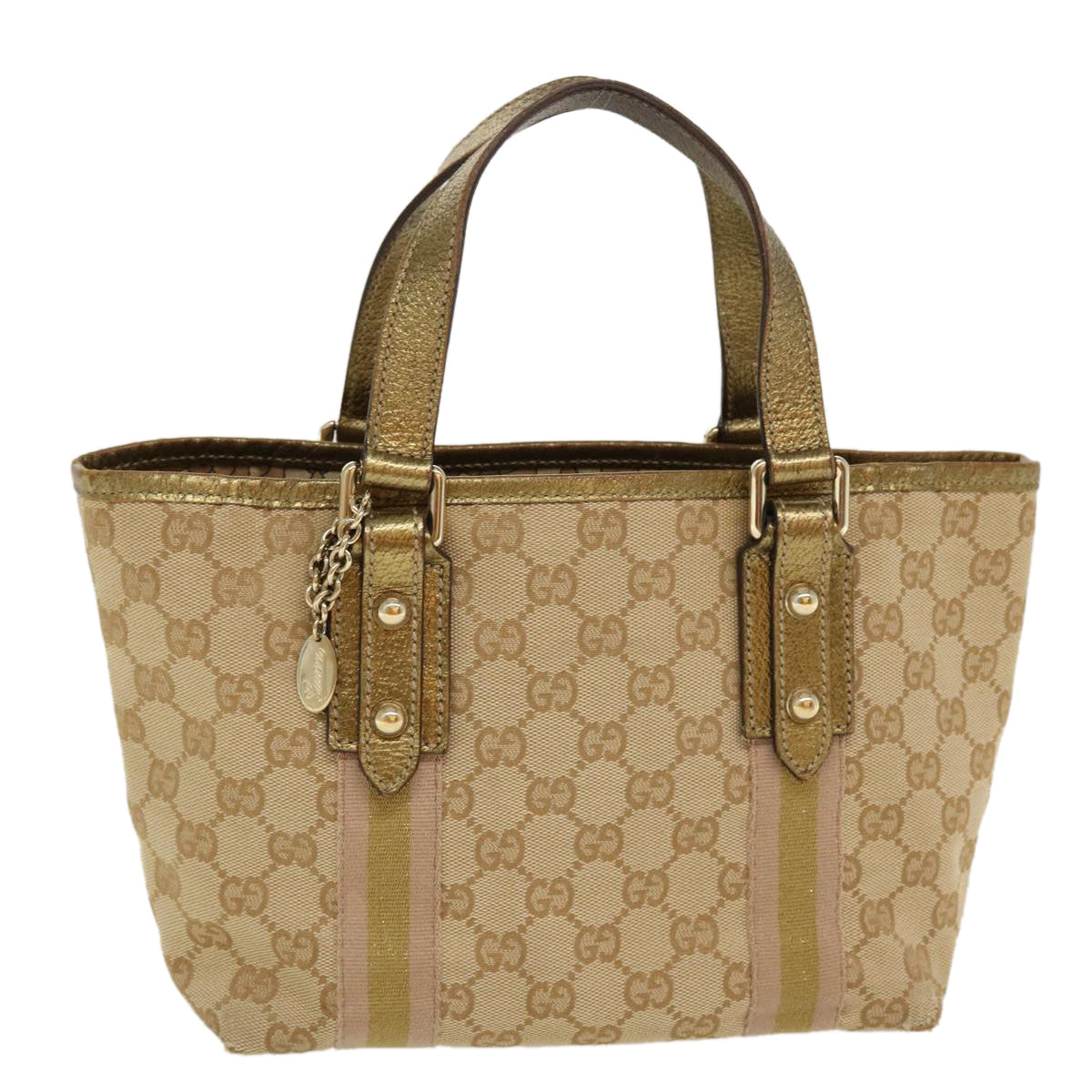 GUCCI Sherry Line GG Canvas Hand Bag Beige Gold pink 213041 rd4461